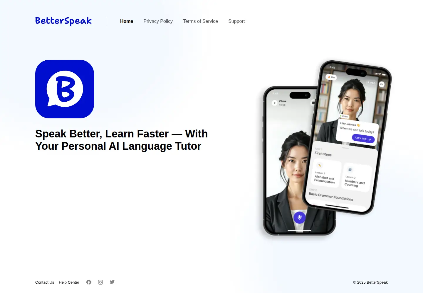 Captured homepage of betterspeak.com in the current scan