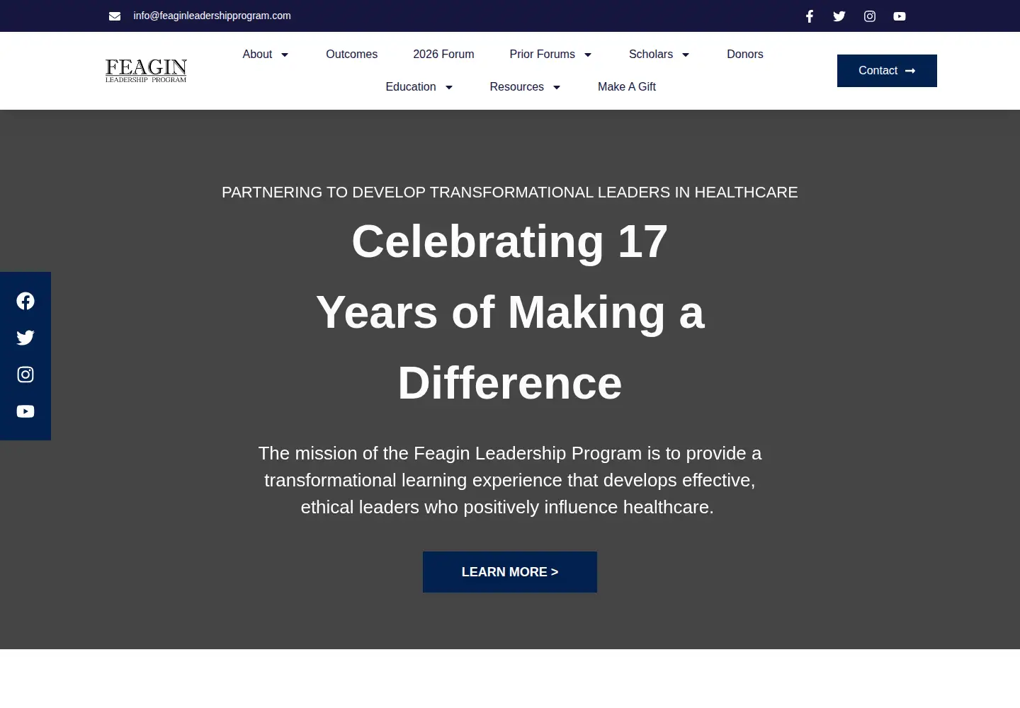 Captured homepage of feaginleadership.org in the current scan