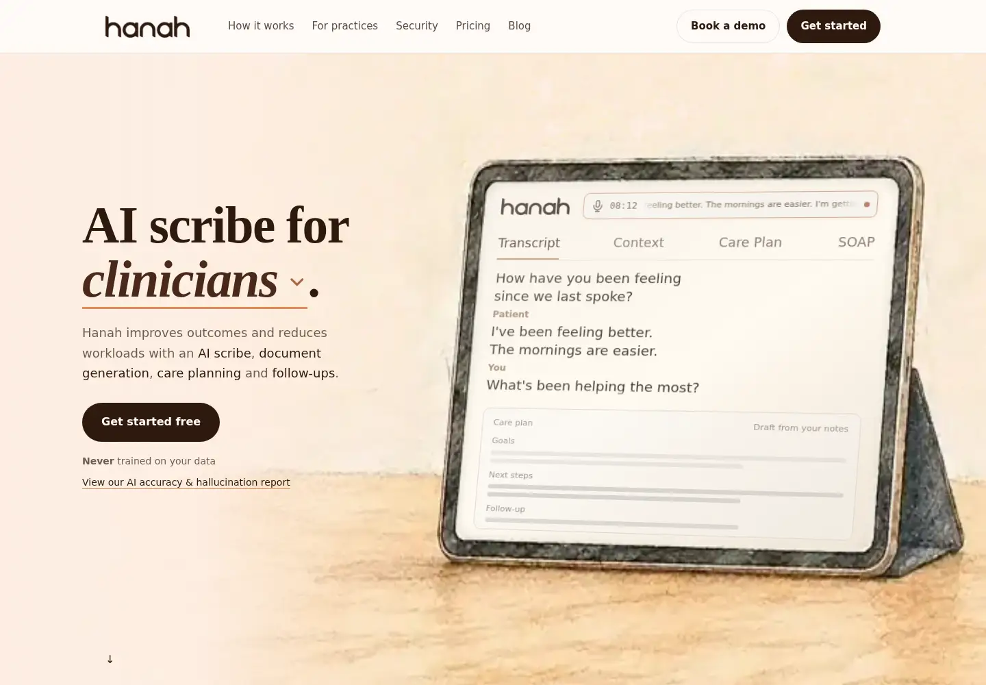 Captured homepage of hanah.health in the current scan