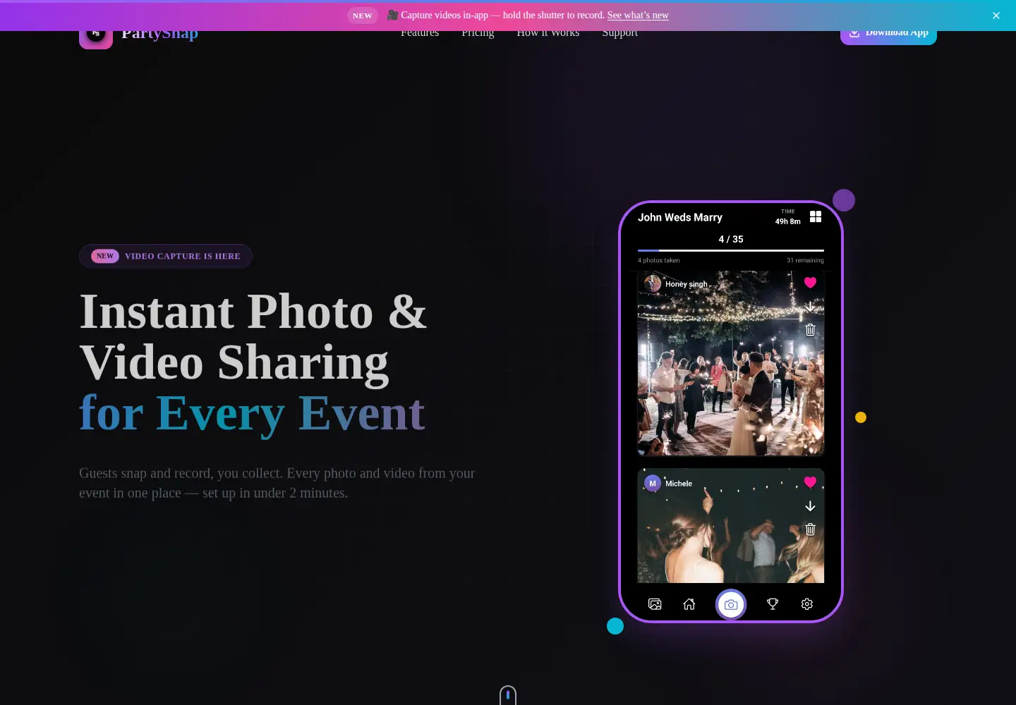 Captured homepage of partysnap.app in the current scan