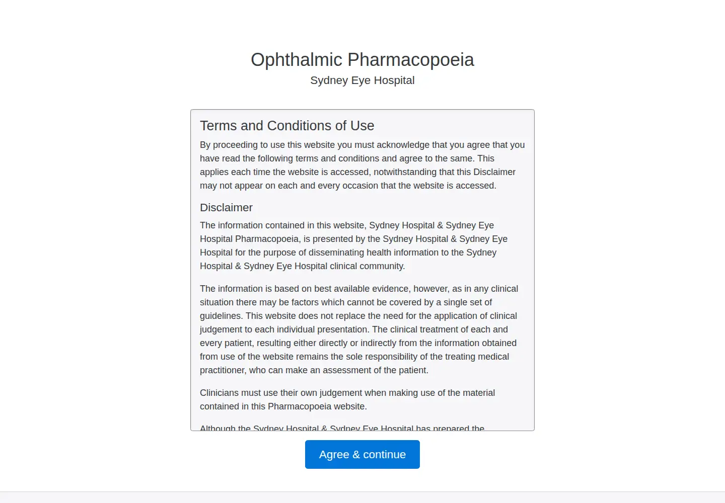 Captured homepage of pharmacopoeia.org.au in the current scan