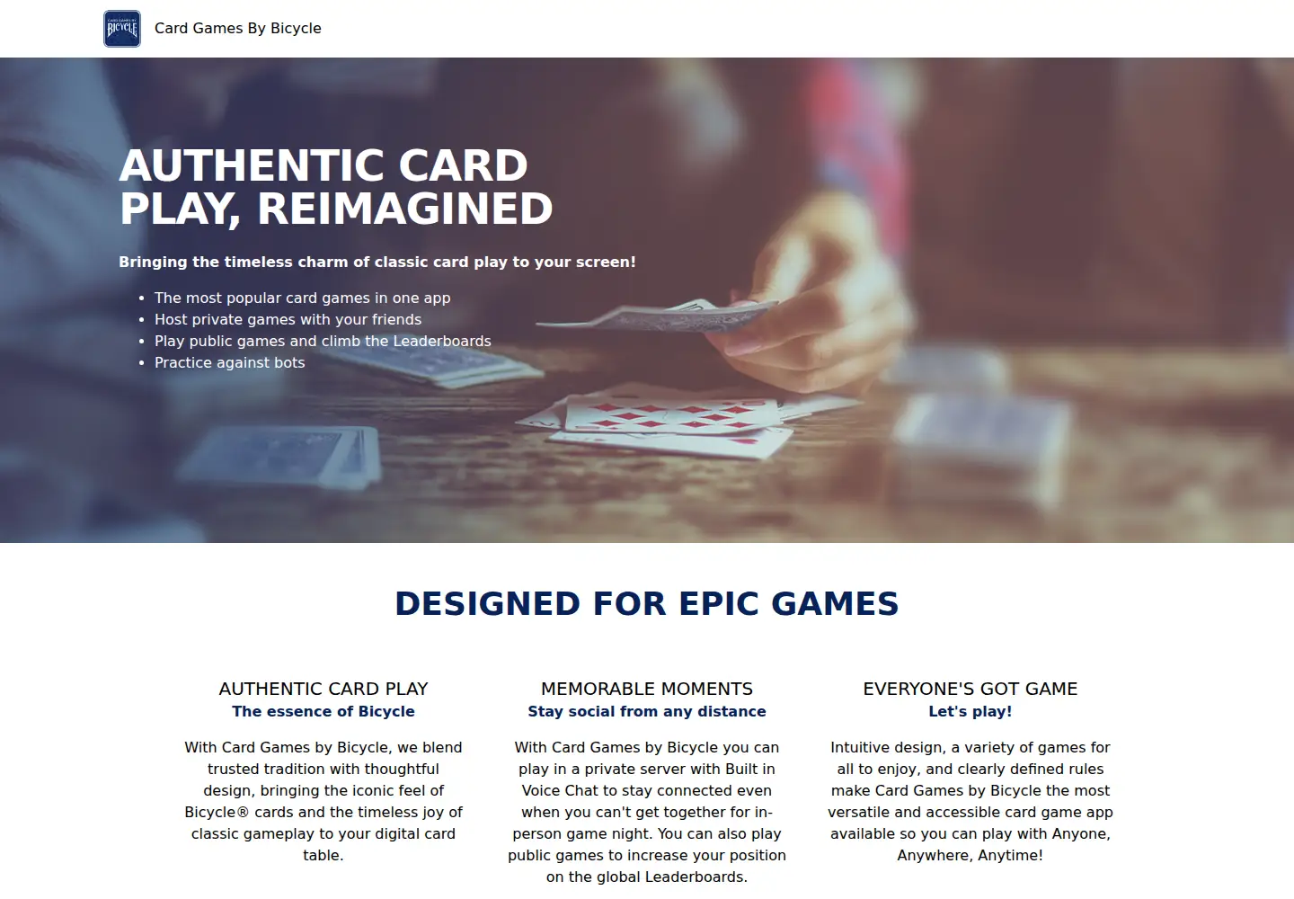 Captured homepage of cardgamesbybicycle.com in the current scan