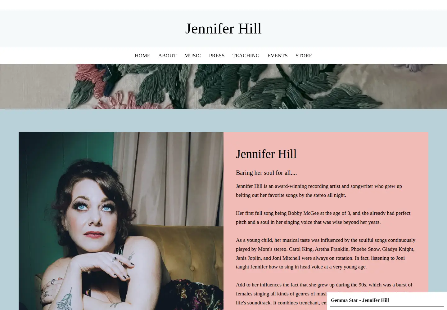 Captured homepage of jenniferhillmusic.com in the current scan