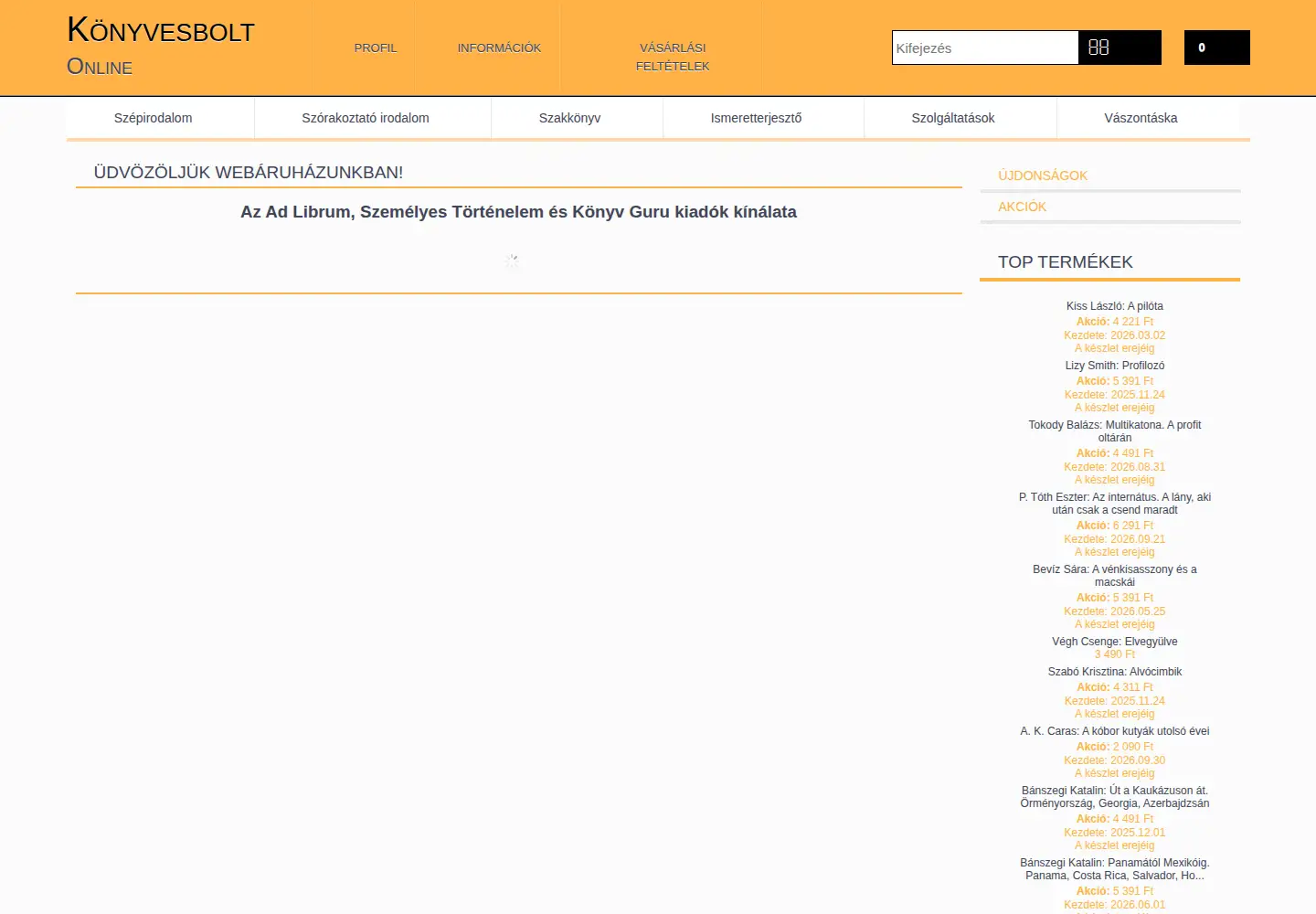 Captured homepage of konyvesbolt.online in the current scan