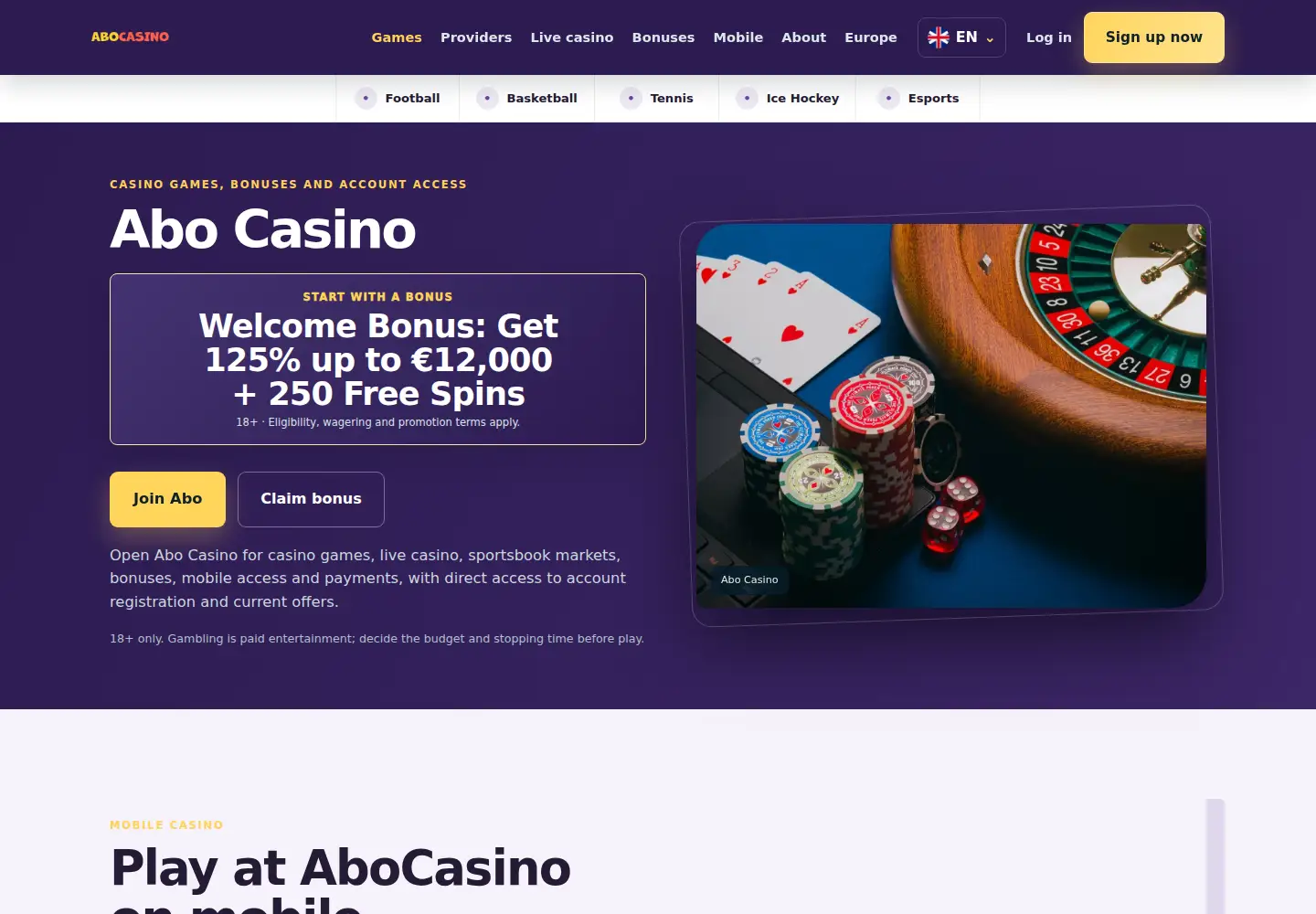 Screenshot of abocasino.eu