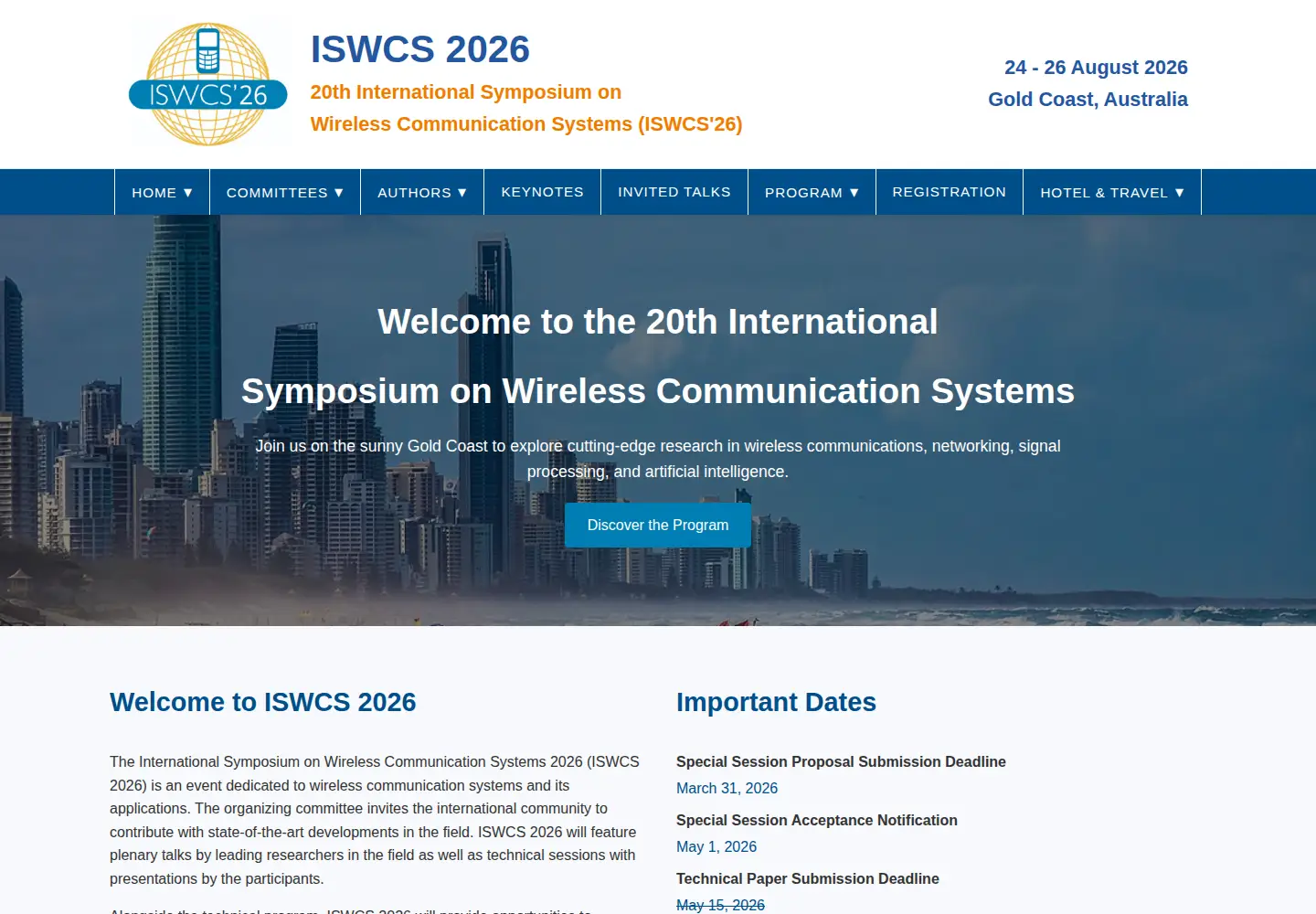 Captured homepage of iswcs.org in the current scan
