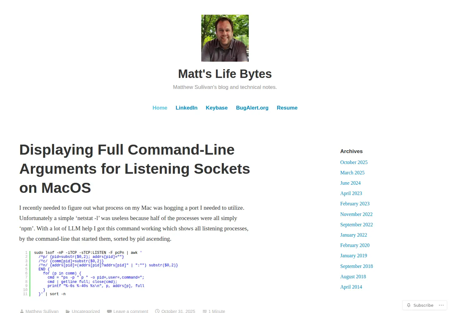 Screenshot of mattslifebytes.com
