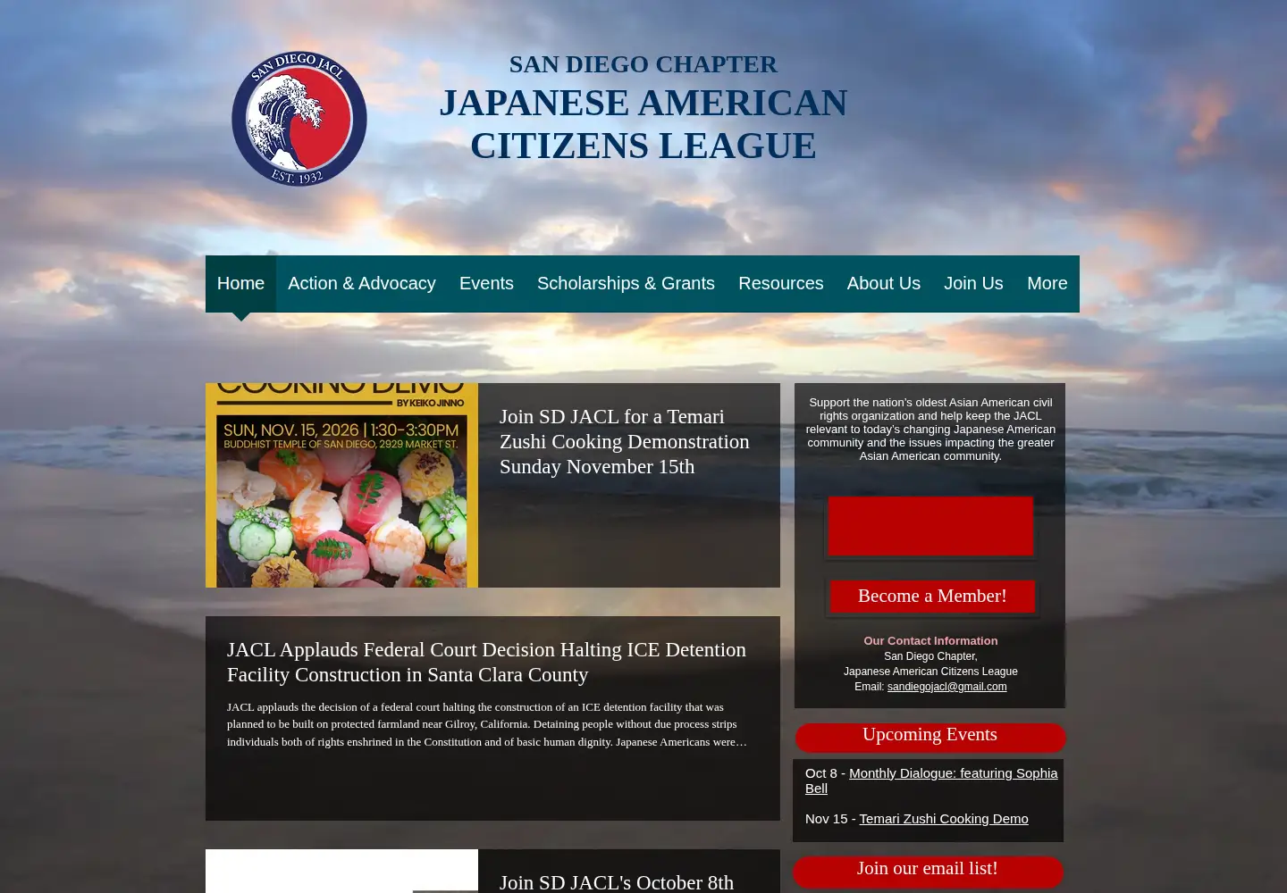Captured homepage of jaclsandiego.org in the current scan