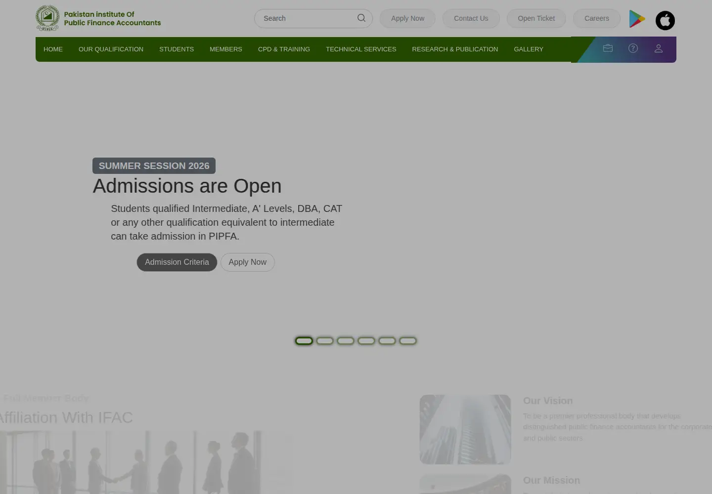 Captured homepage of pipfa.org.pk in the current scan