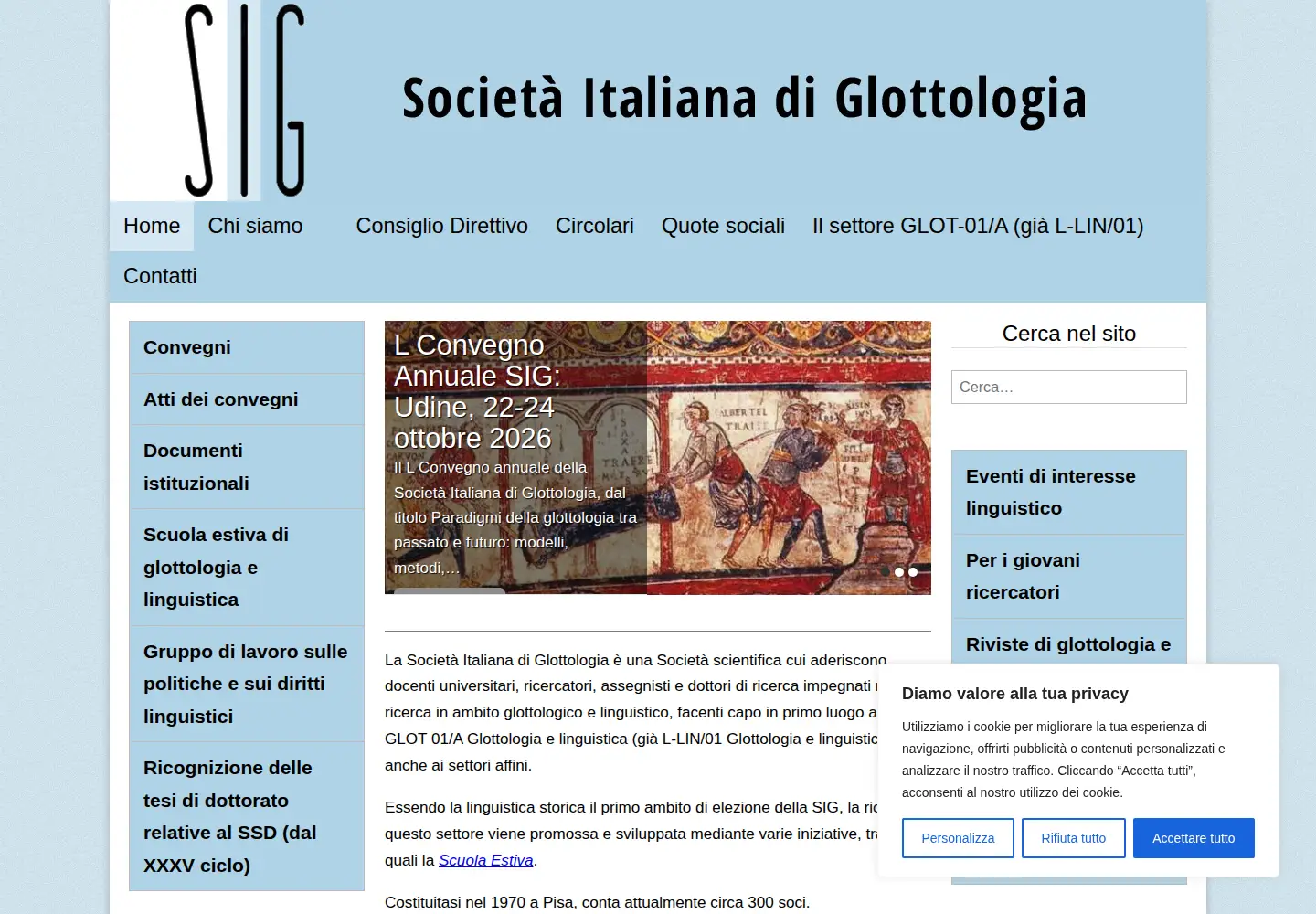 Captured homepage of glottologia.org in the current scan