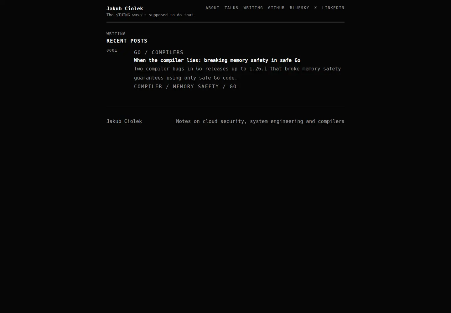 Captured homepage of ciolek.dev in the current scan