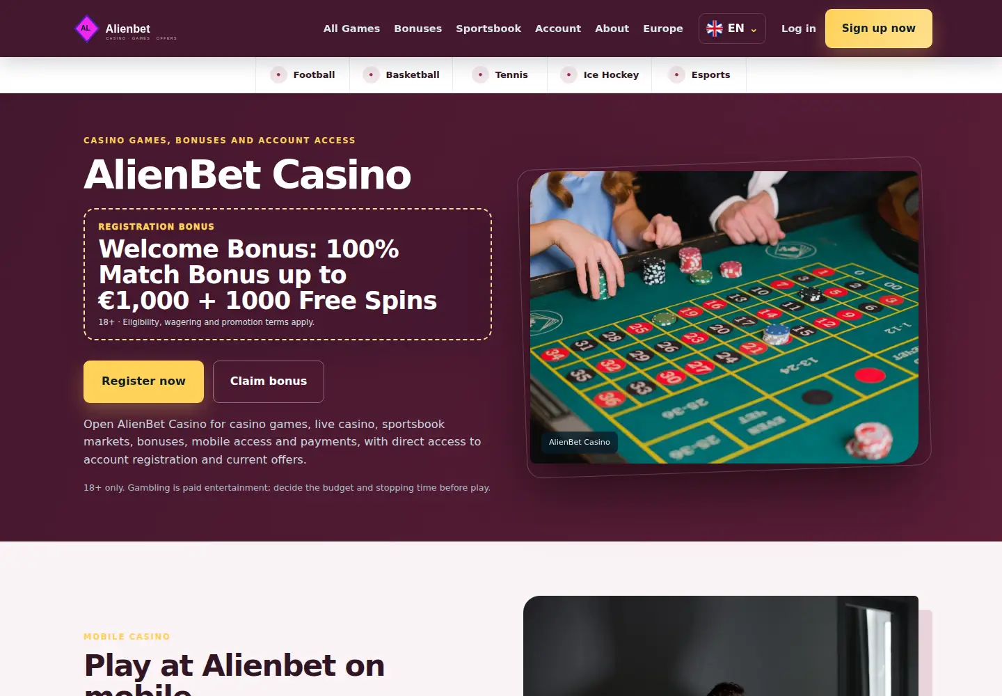Screenshot of alienbet.eu