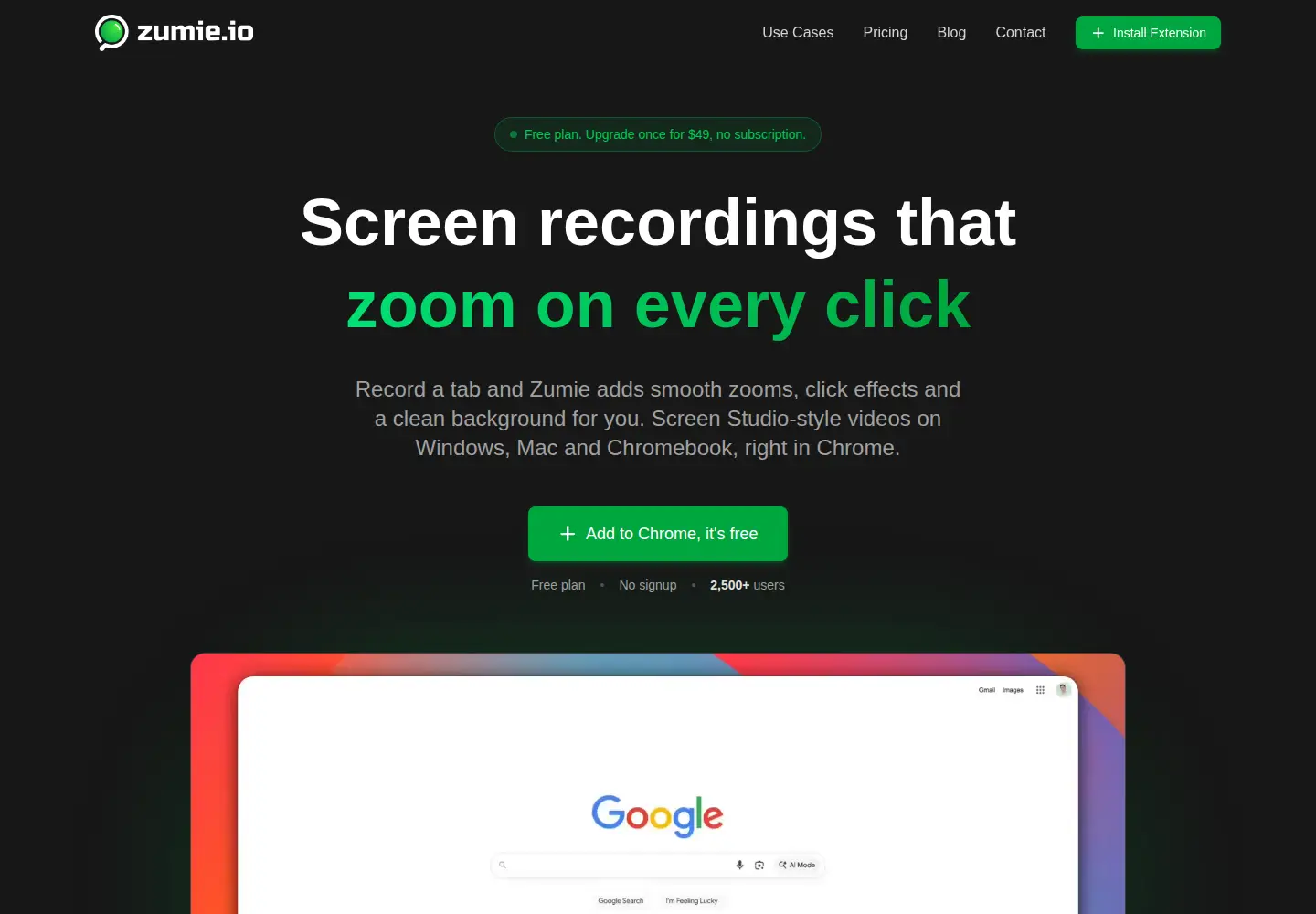 Captured homepage of zumie.io in the current scan