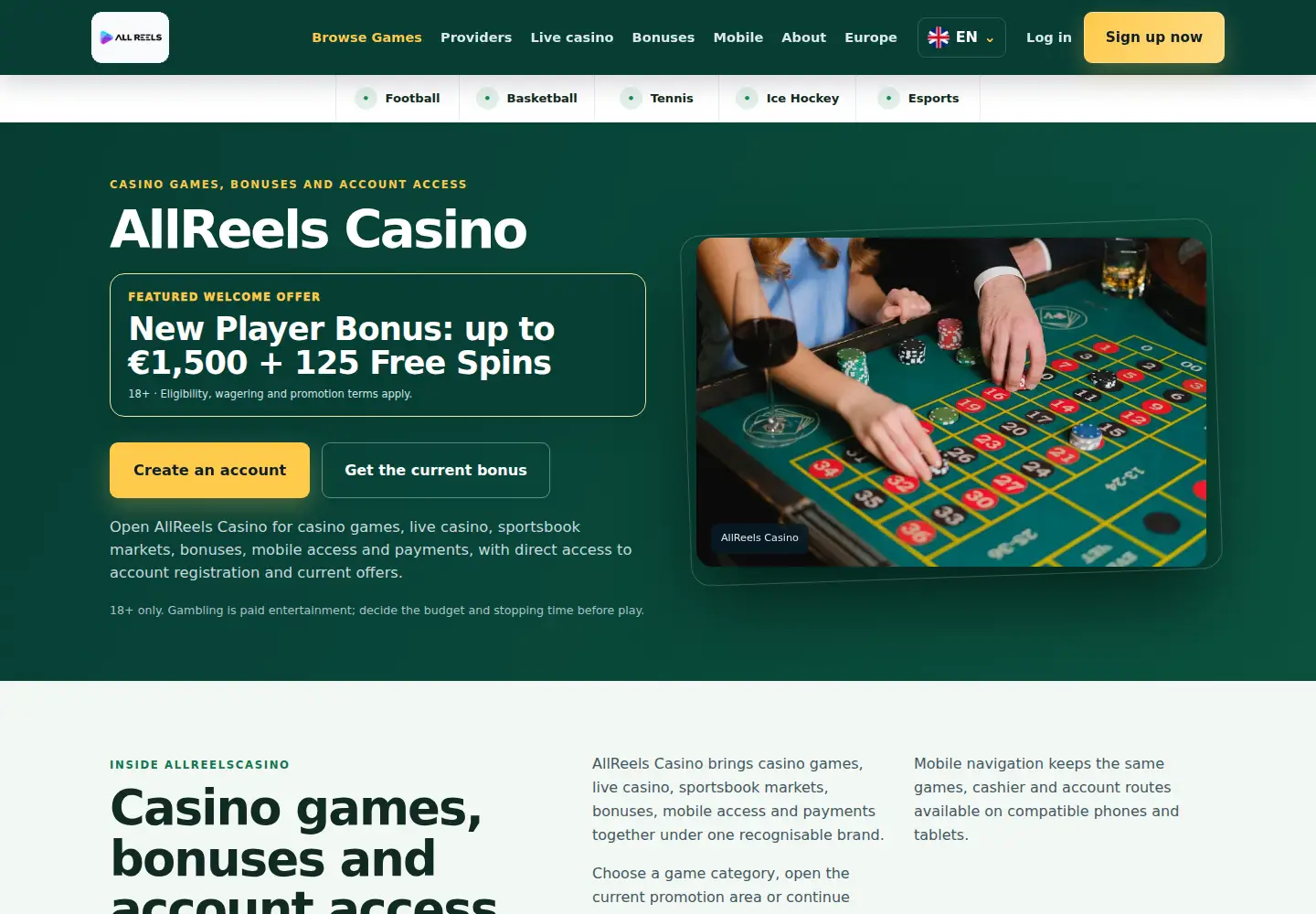 Screenshot of allreelscasino.eu
