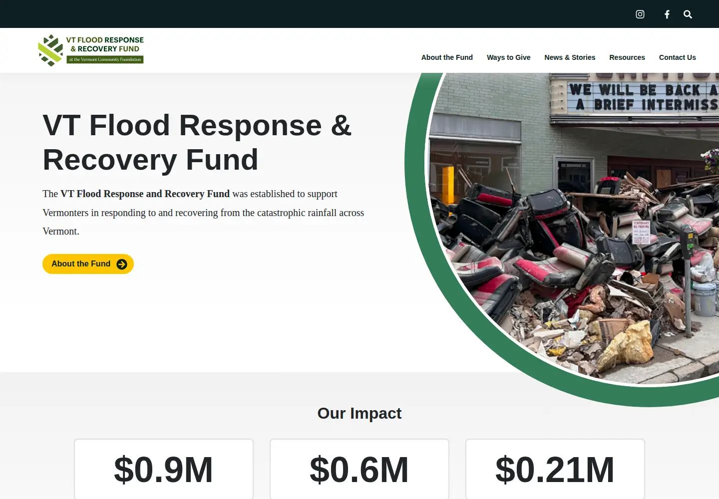 Captured homepage of vtfloodresponse.org in the current scan