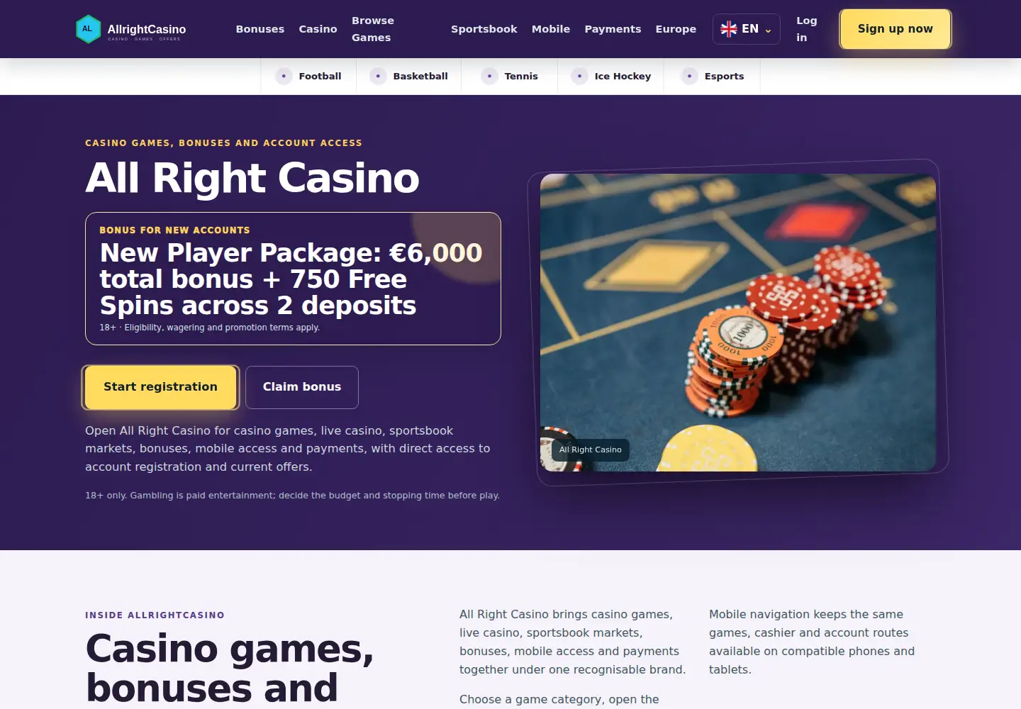 Screenshot of allrightcasino.eu