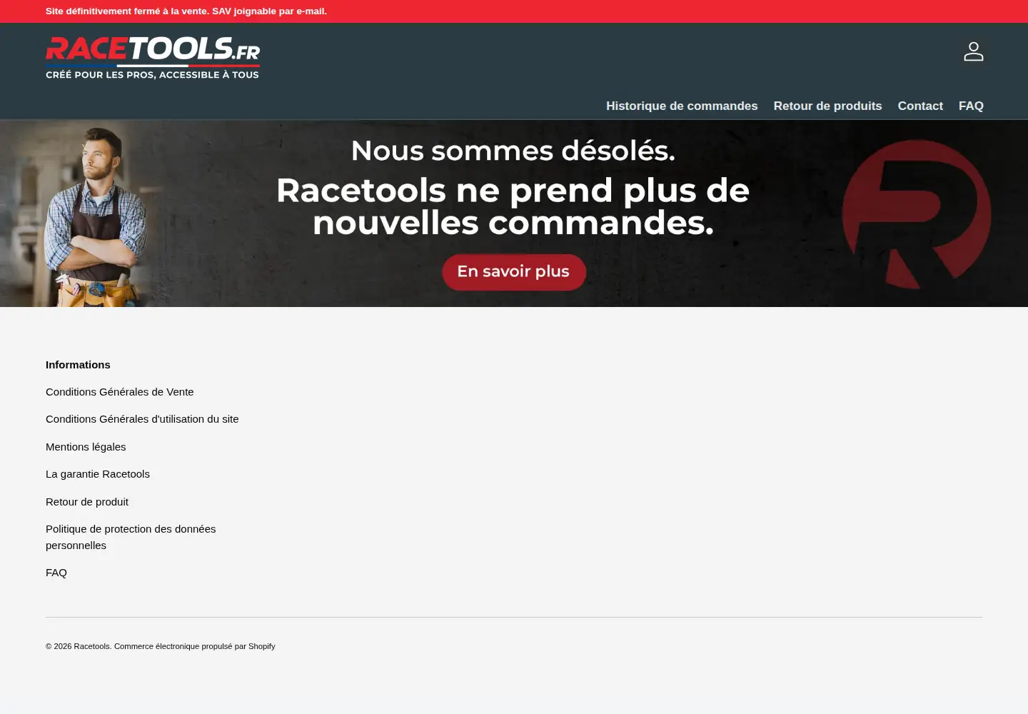 Captured homepage of racetools.fr in the current scan