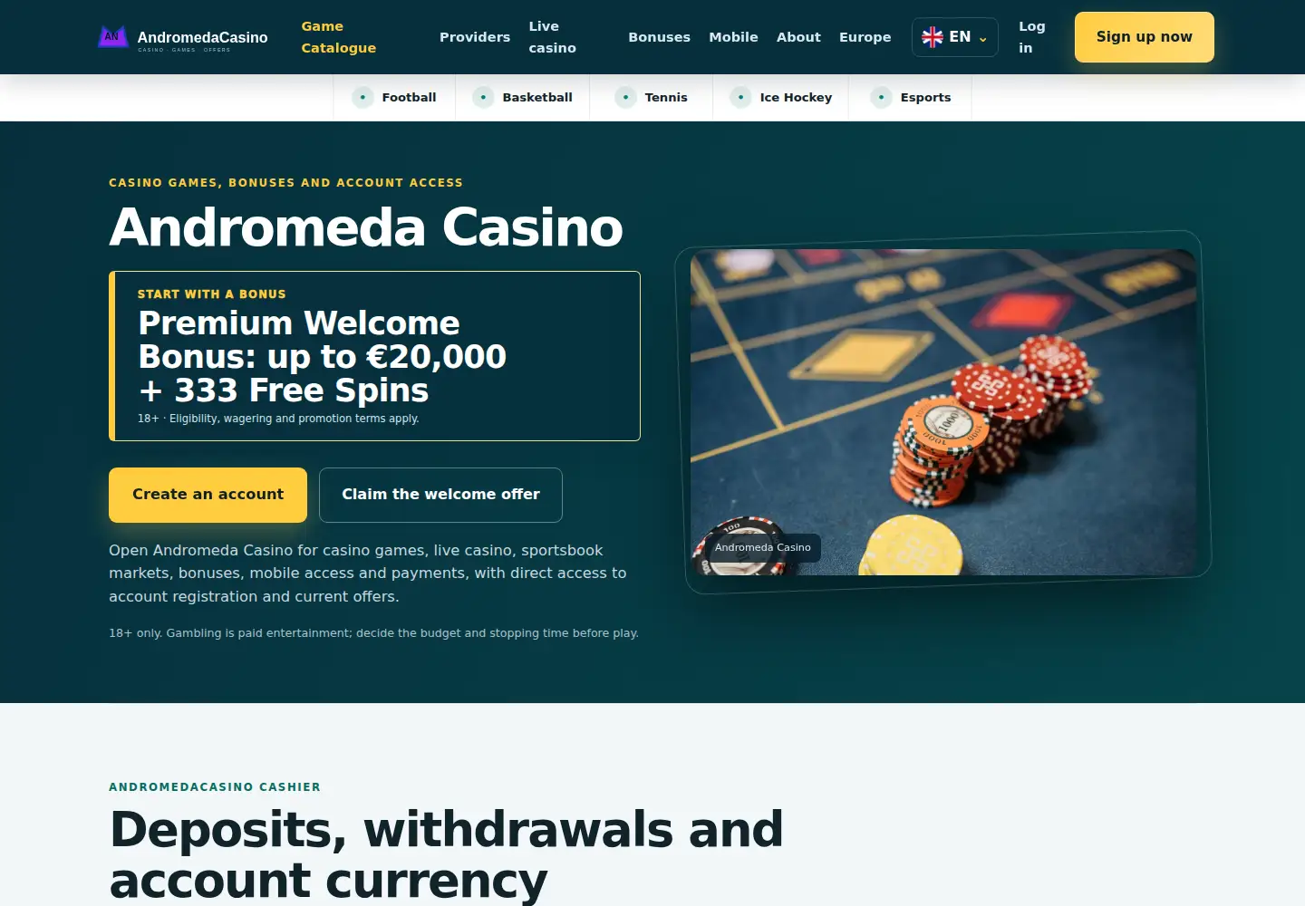Screenshot of andromedacasino.eu