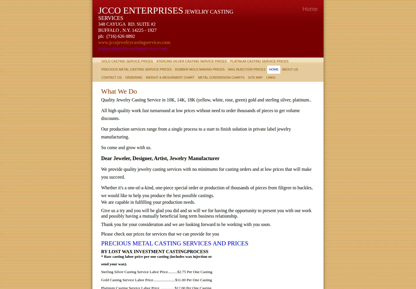 Screenshot of jccojewelrycastingservices.com