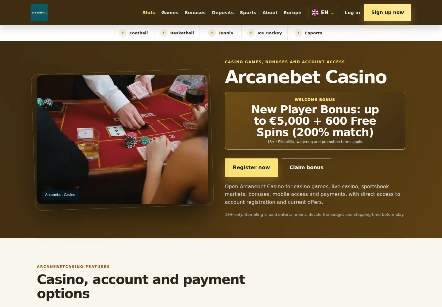 Screenshot of arcanebetcasino.eu