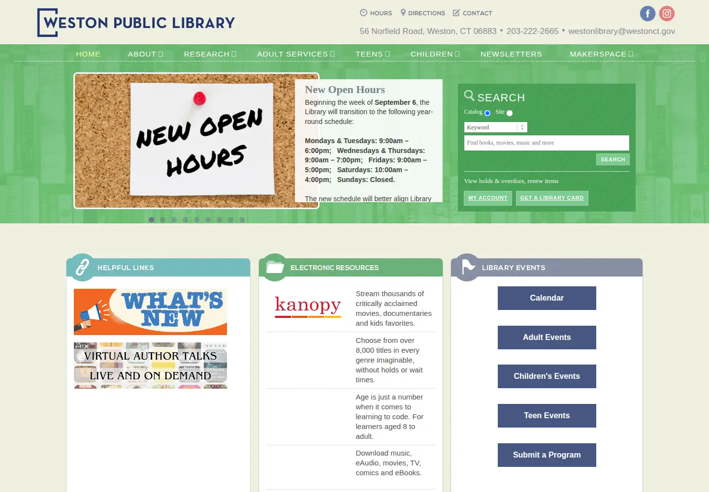 Screenshot of westonpubliclibrary.org