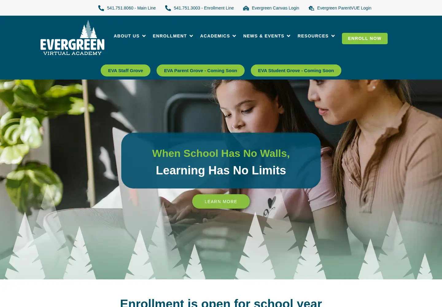 Captured homepage of evergreenvirtual.org in the current scan