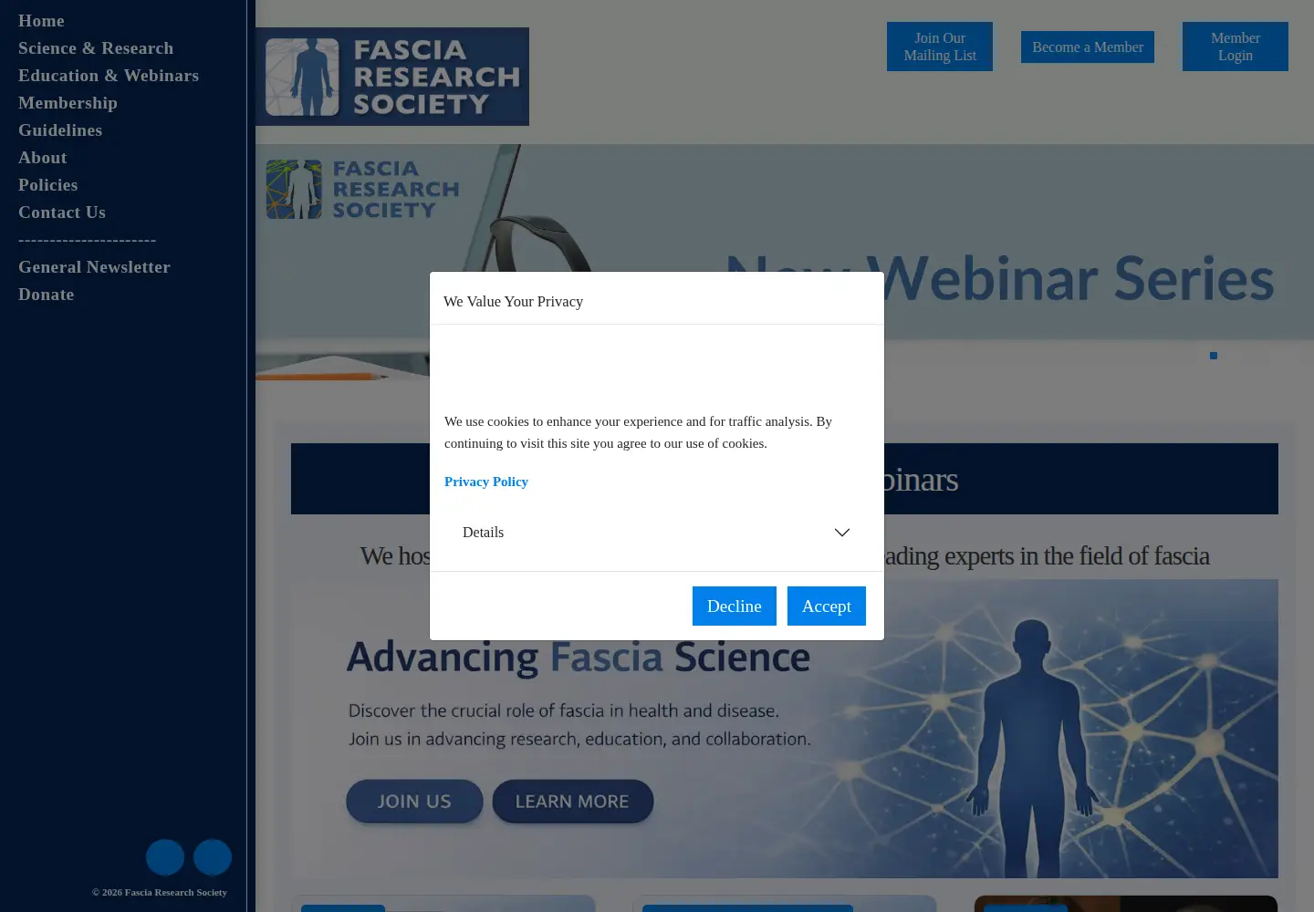 Screenshot of fasciaresearchsociety.org