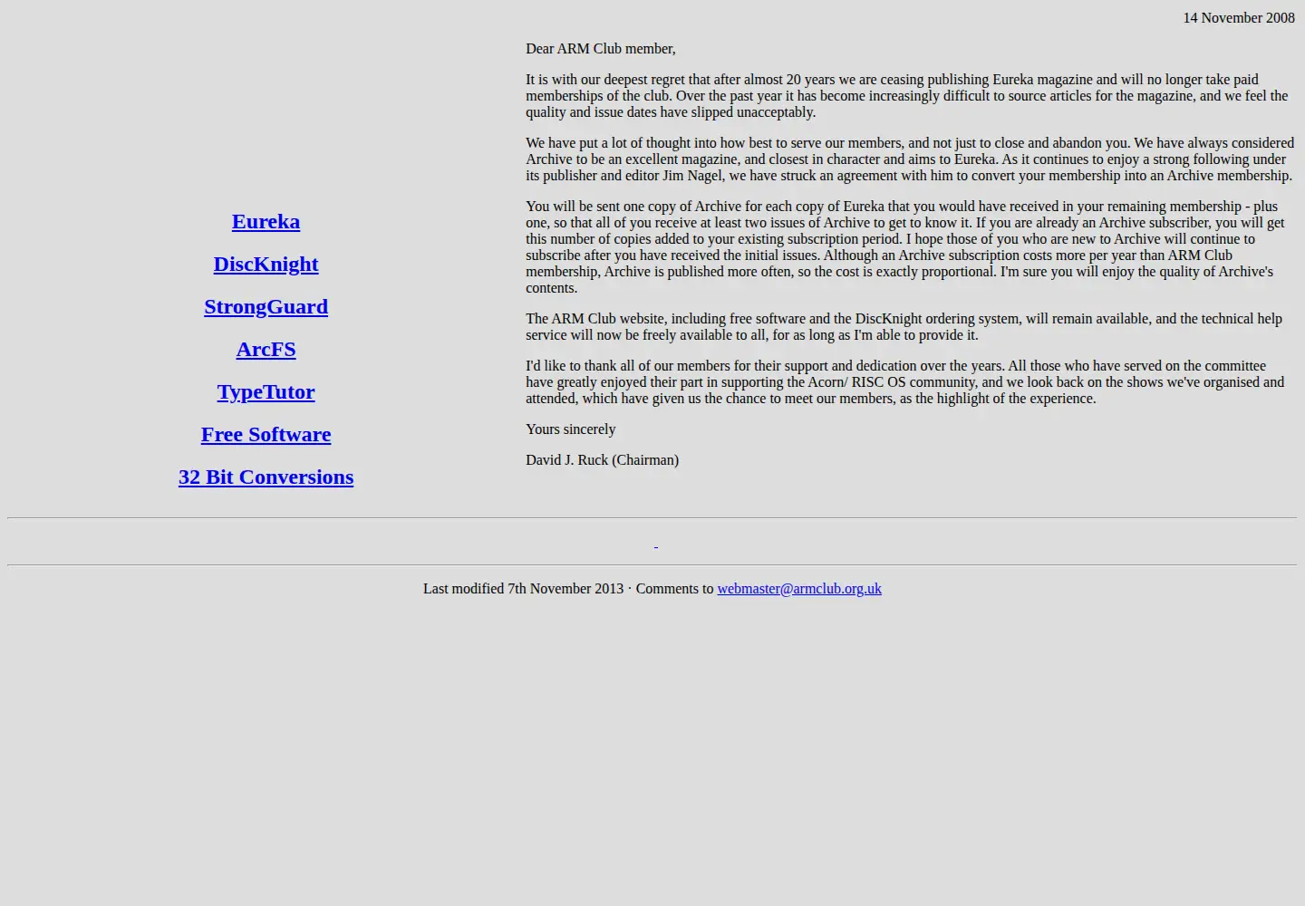 Captured homepage of armclub.org.uk in the current scan