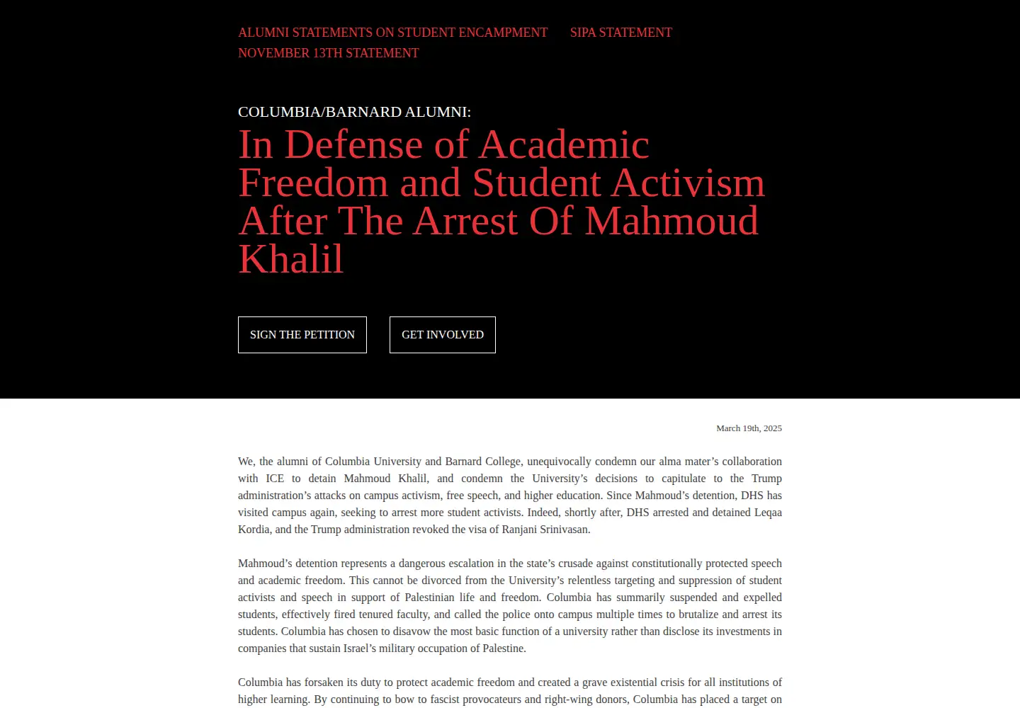 Screenshot of cu-alumni4palestine.com