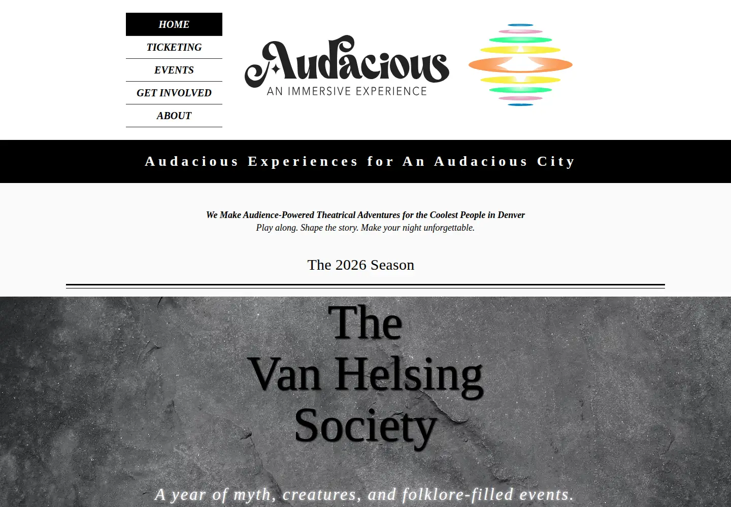 Captured homepage of audacioustheatre.com in the current scan