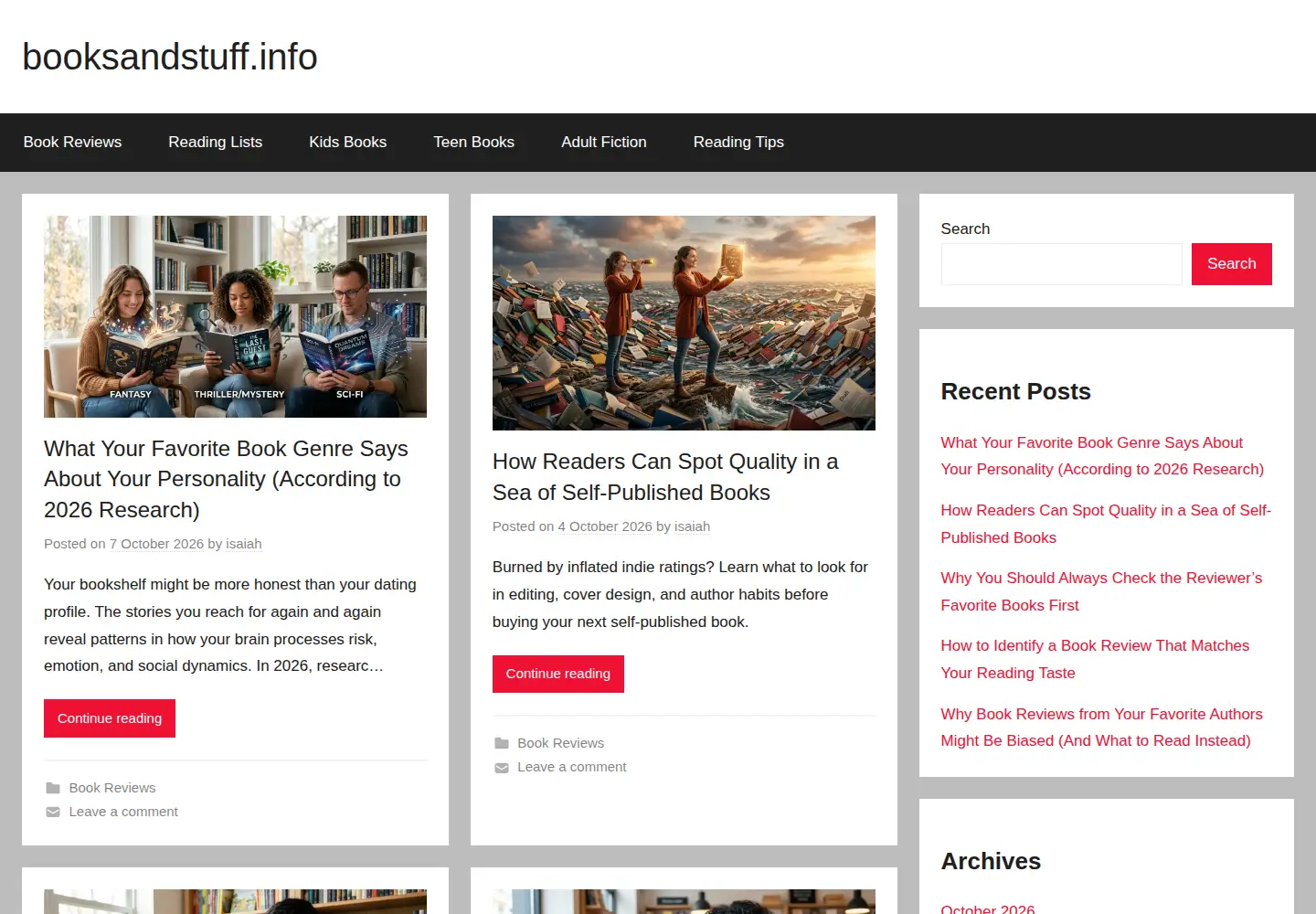 Screenshot of booksandstuff.info