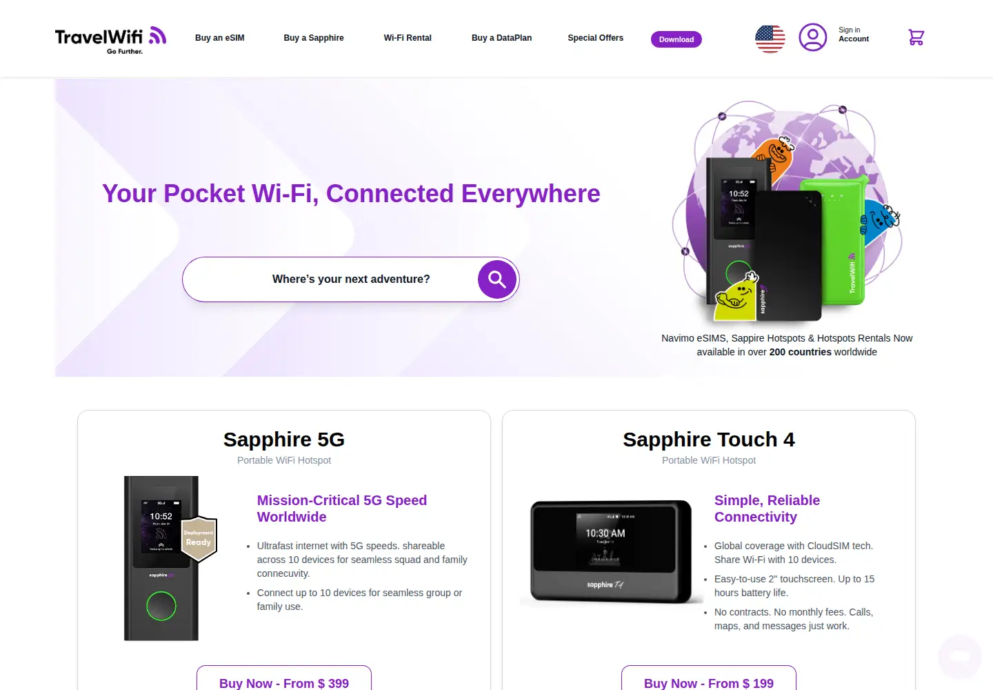 Screenshot of travelwifi.com