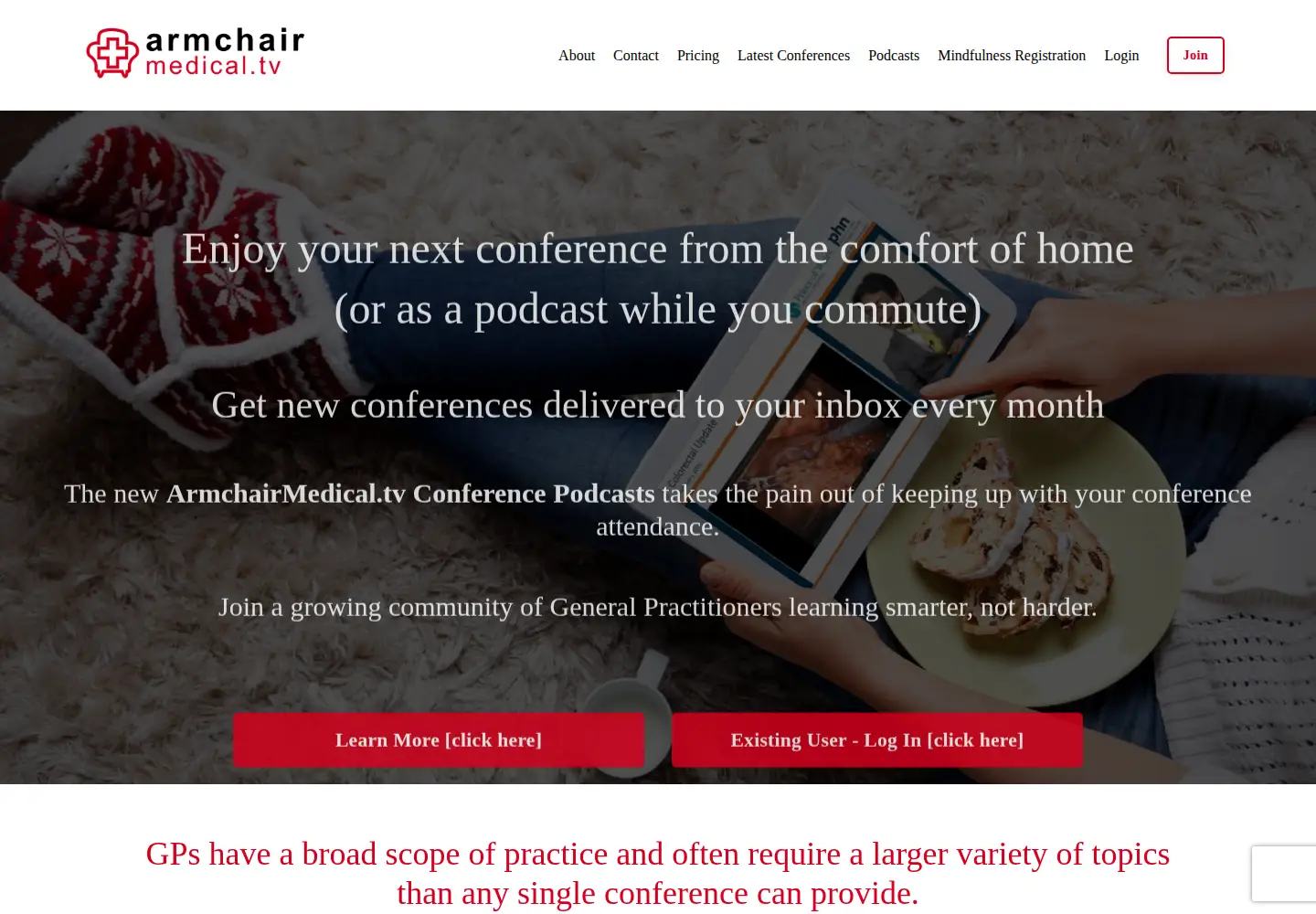 Captured homepage of armchairmedical.tv in the current scan