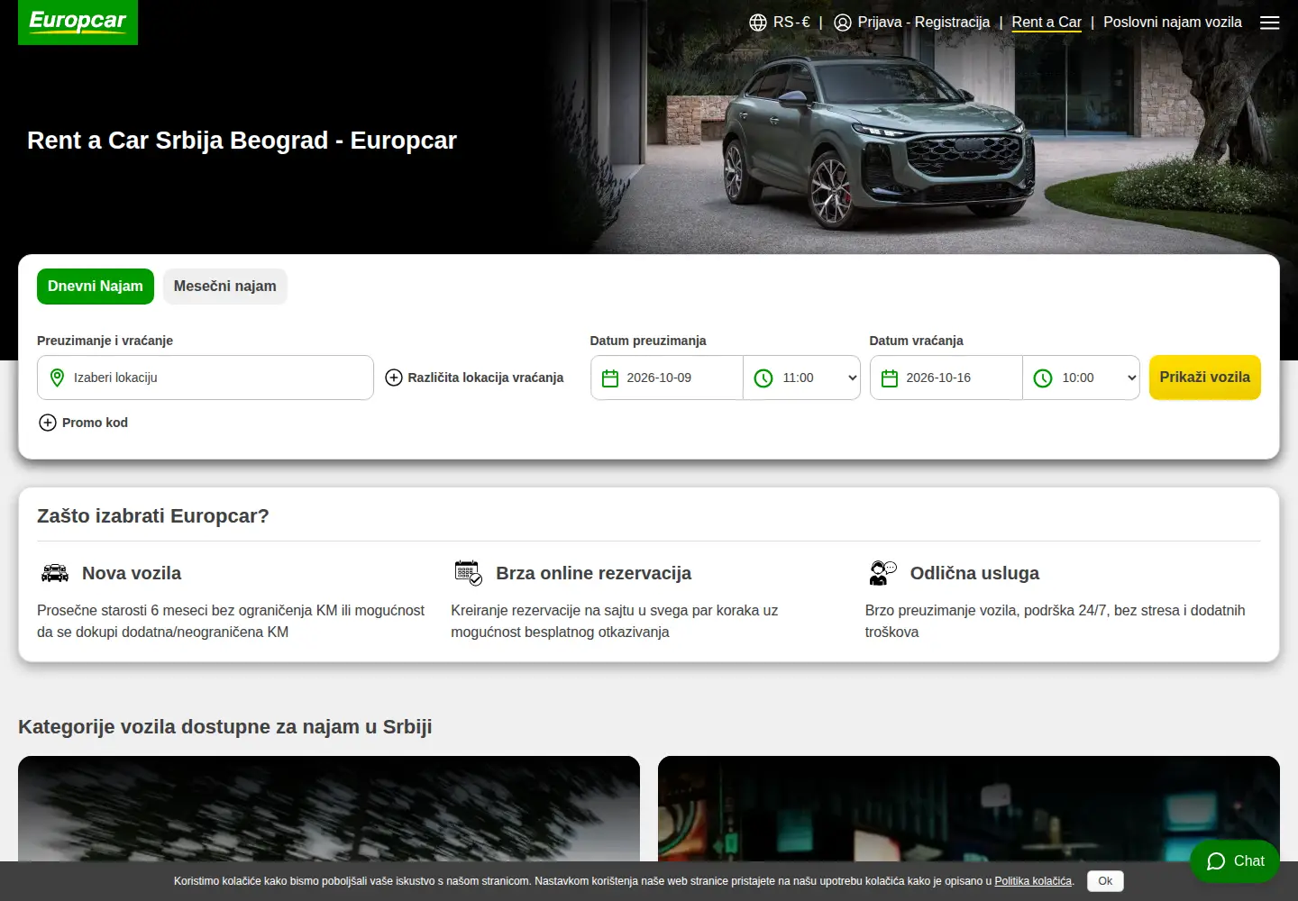 Captured homepage of europcar.rs in the current scan