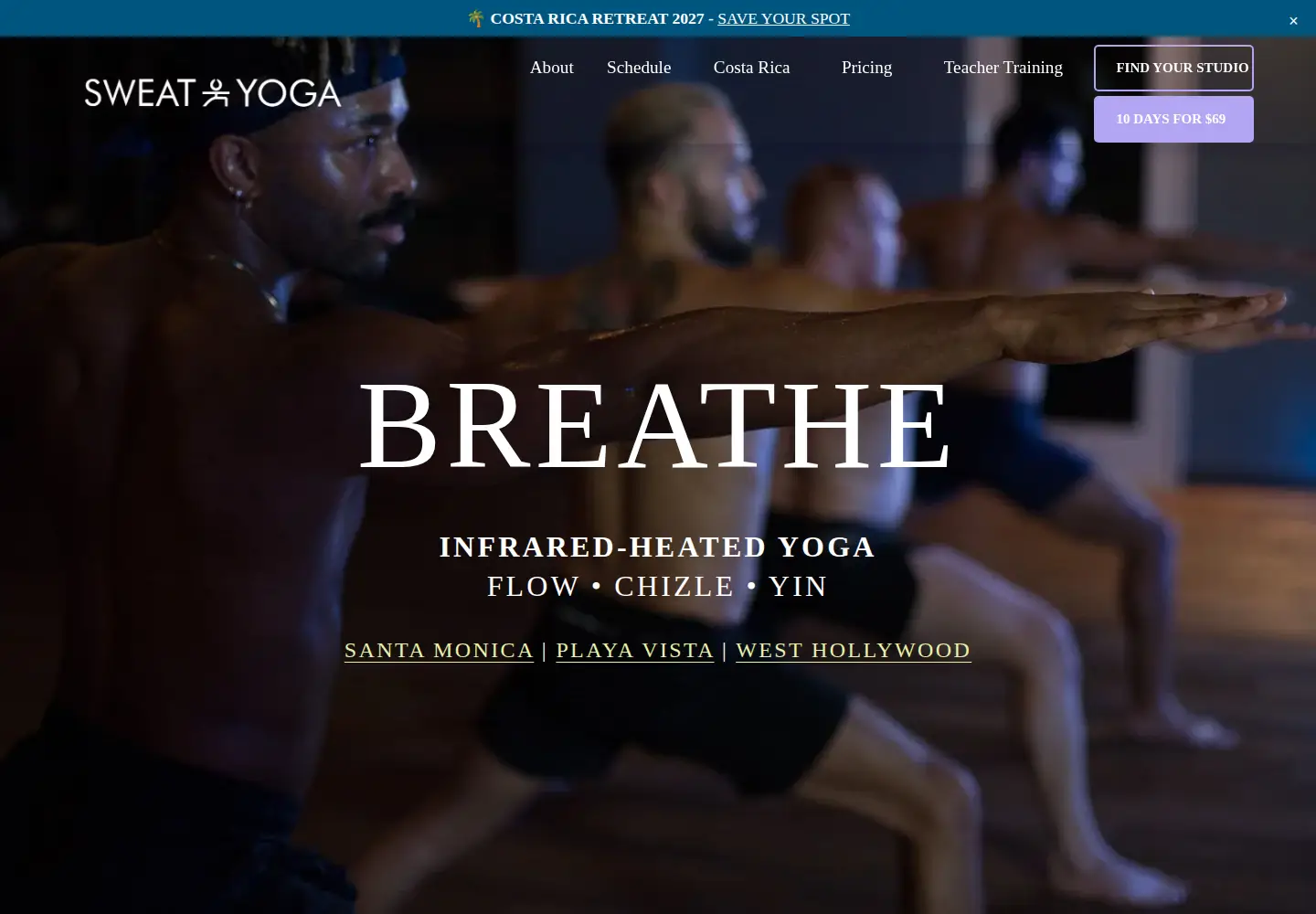 Captured homepage of sweat-yoga.com in the current scan
