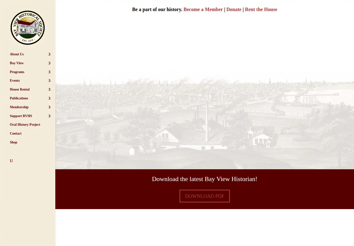 Captured homepage of bayviewhistoricalsociety.org in the current scan