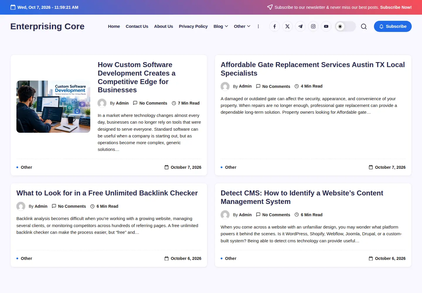 Captured homepage of enterprisingcore.com in the current scan