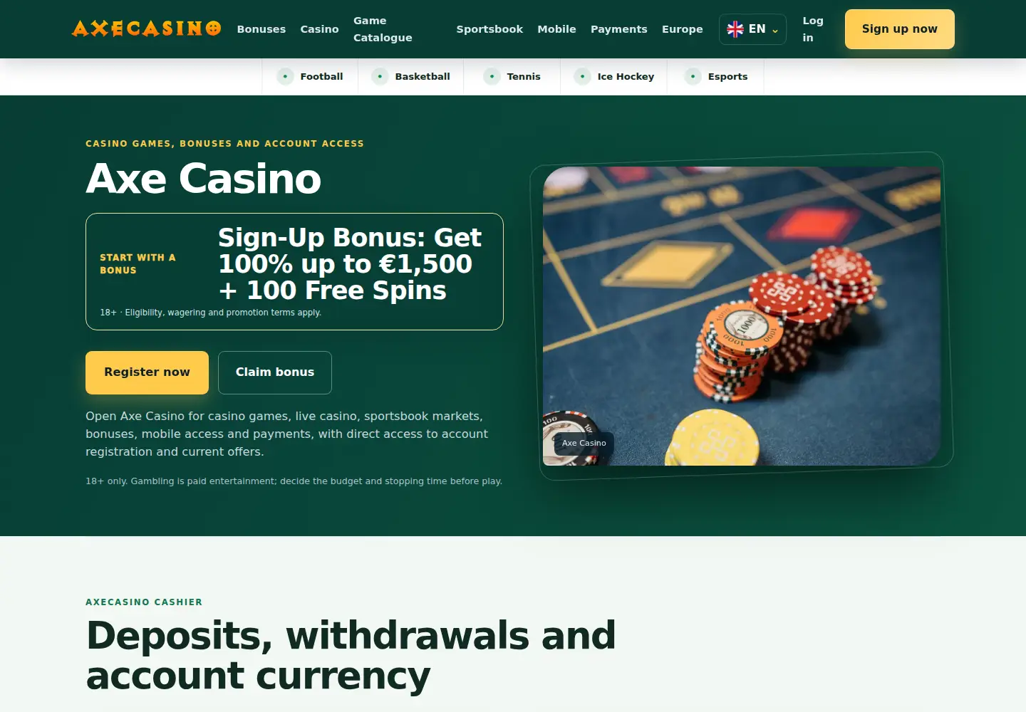 Screenshot of axecasino.eu
