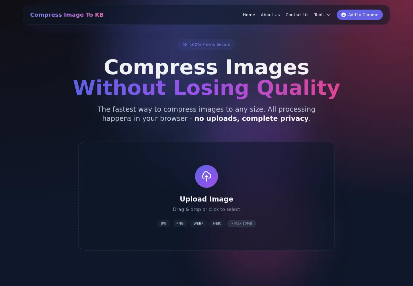 Screenshot of compressimagetokb.com