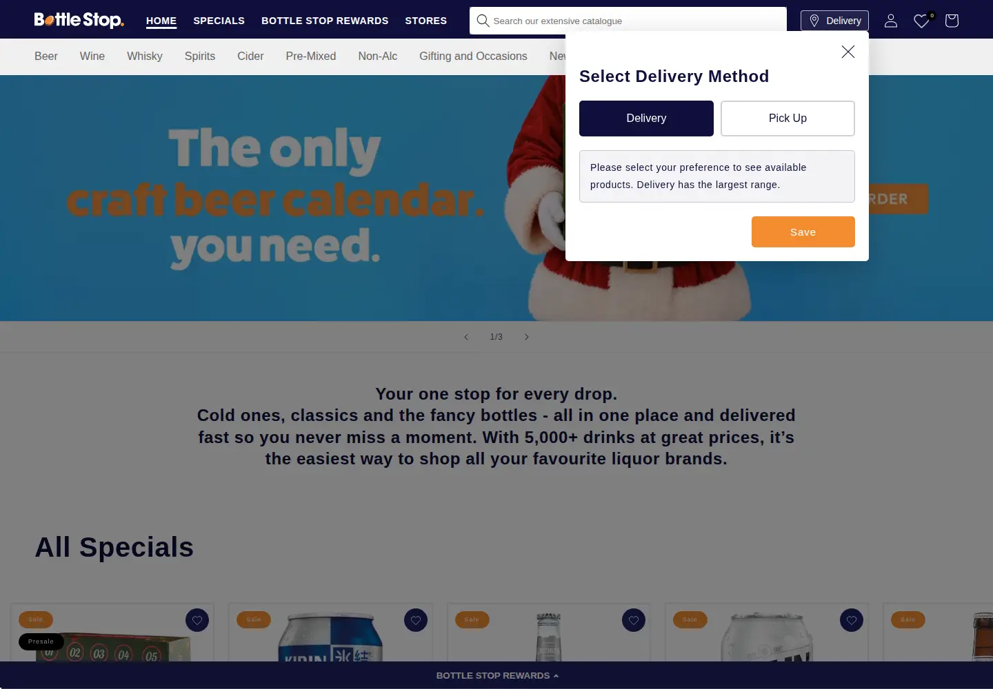Captured homepage of bottle-stop.com.au in the current scan
