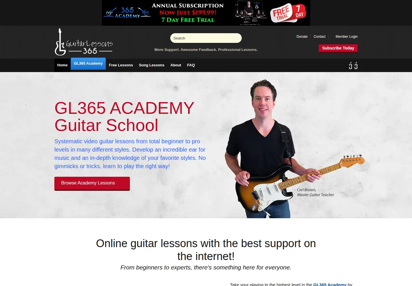Captured homepage of guitarlessons365.com in the current scan