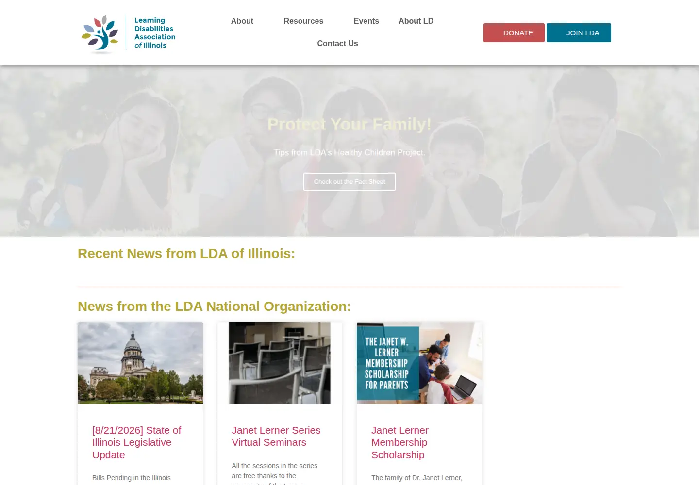 Captured homepage of ldaillinois.org in the current scan