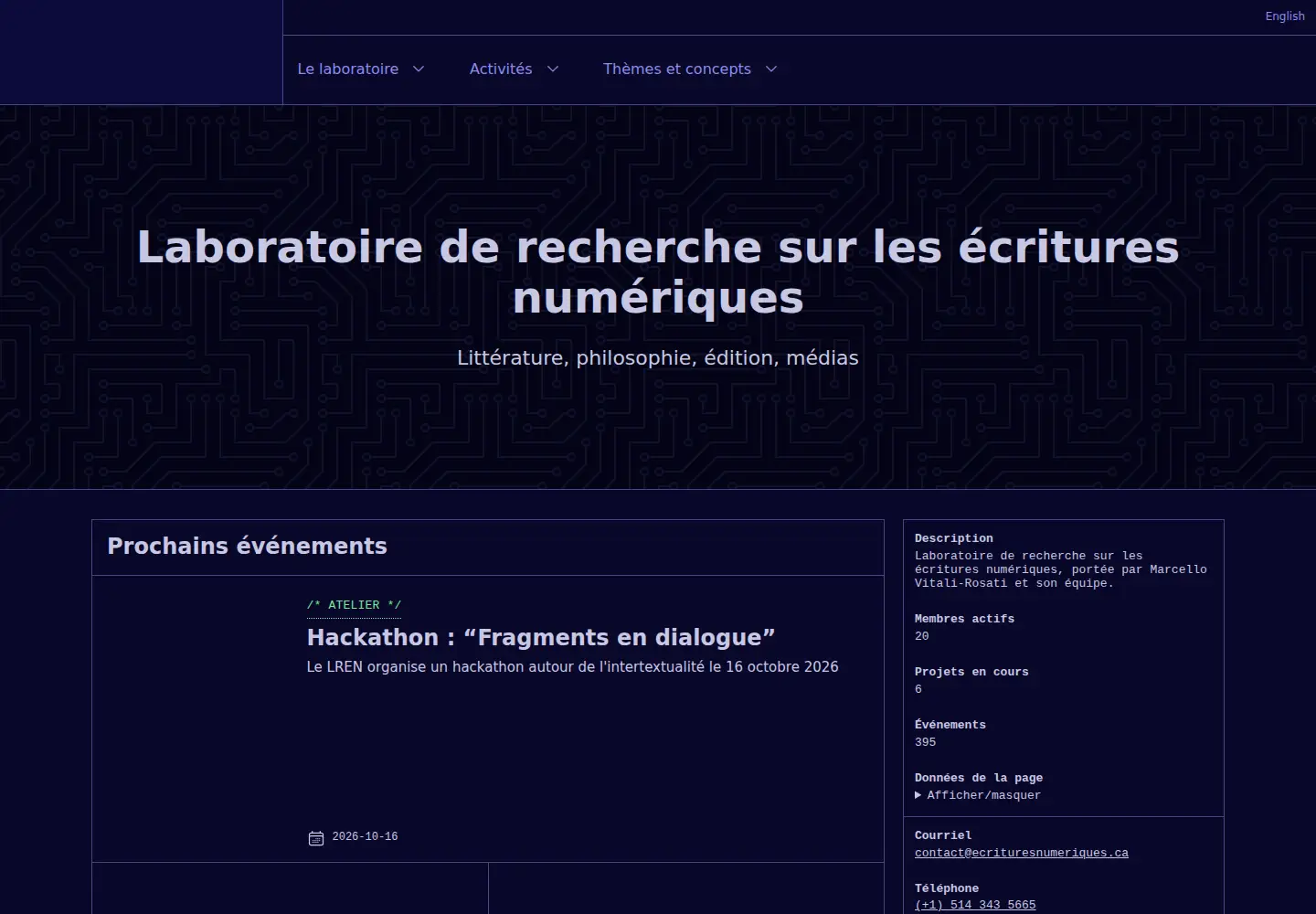 Captured homepage of digitaltextualities.ca in the current scan