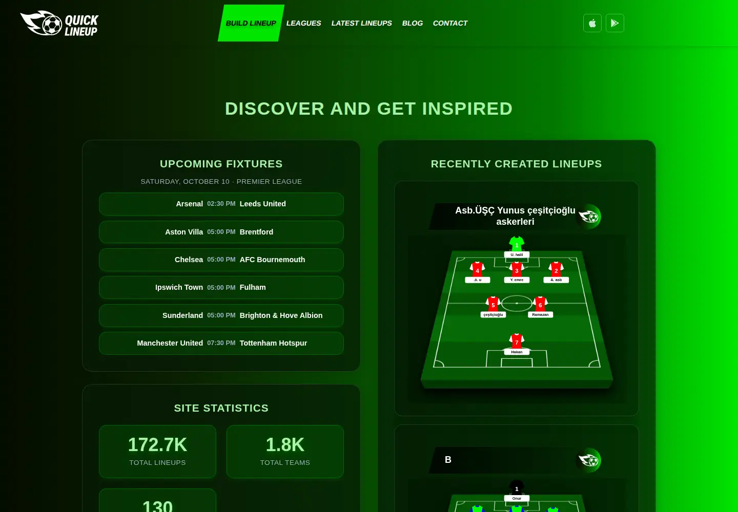 Screenshot of quicklineup.com