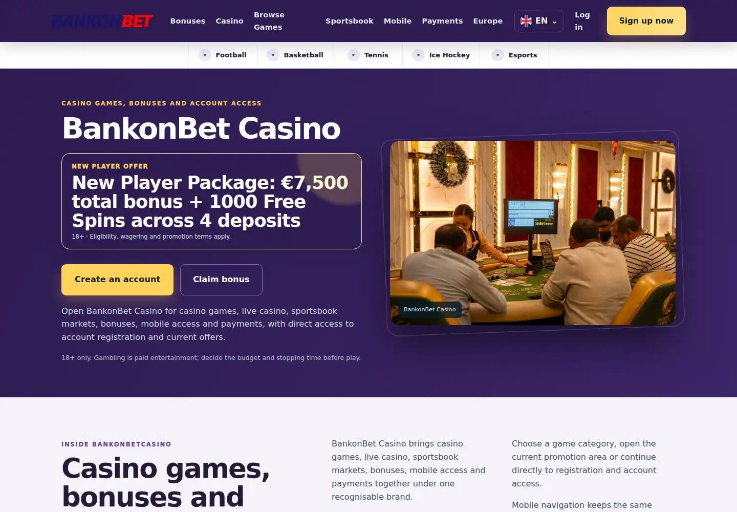 Screenshot of bankonbetcasino.eu