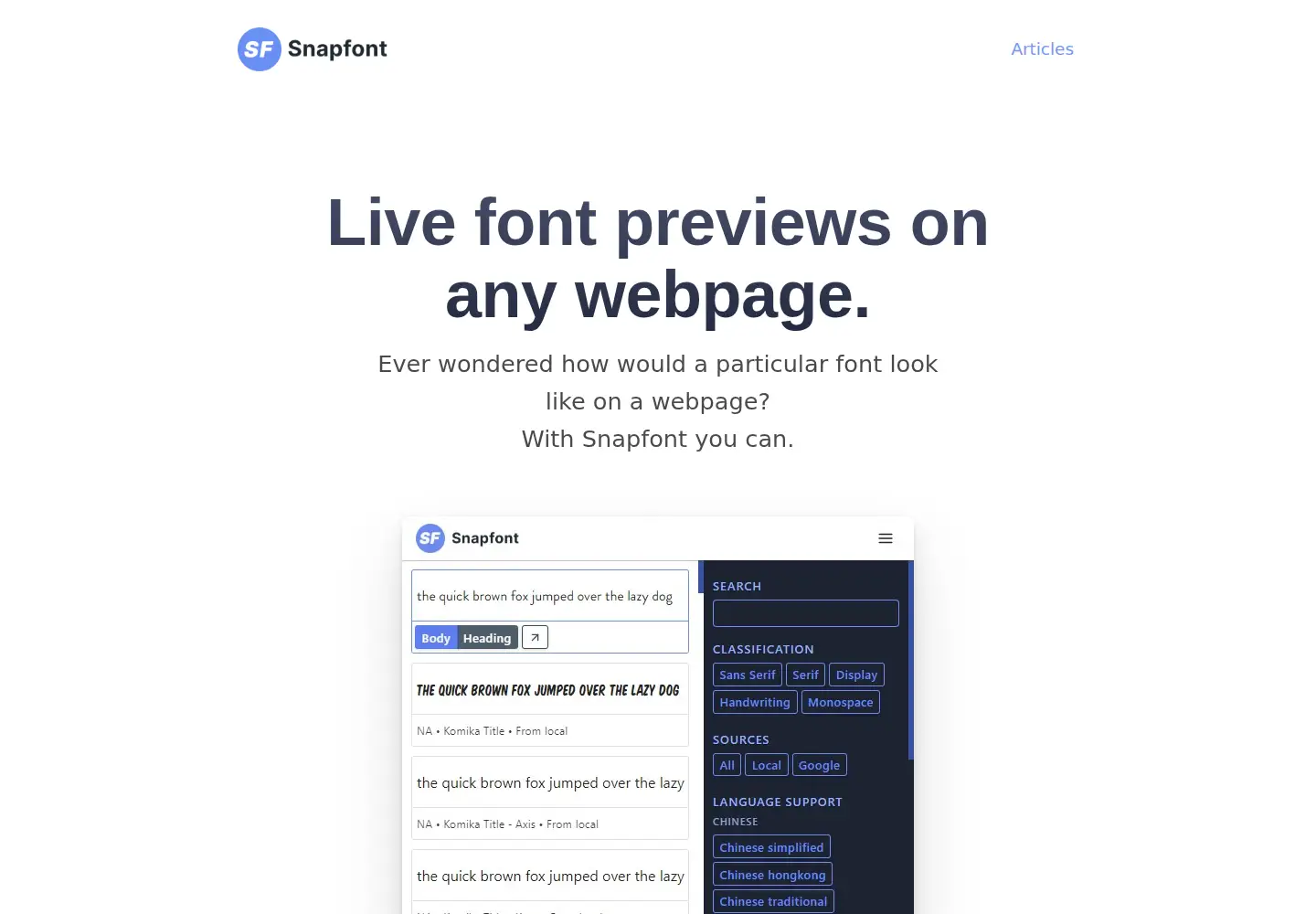 Screenshot of getsnapfont.com