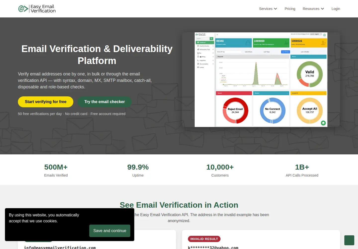 Captured homepage of easyemailverification.com in the current scan