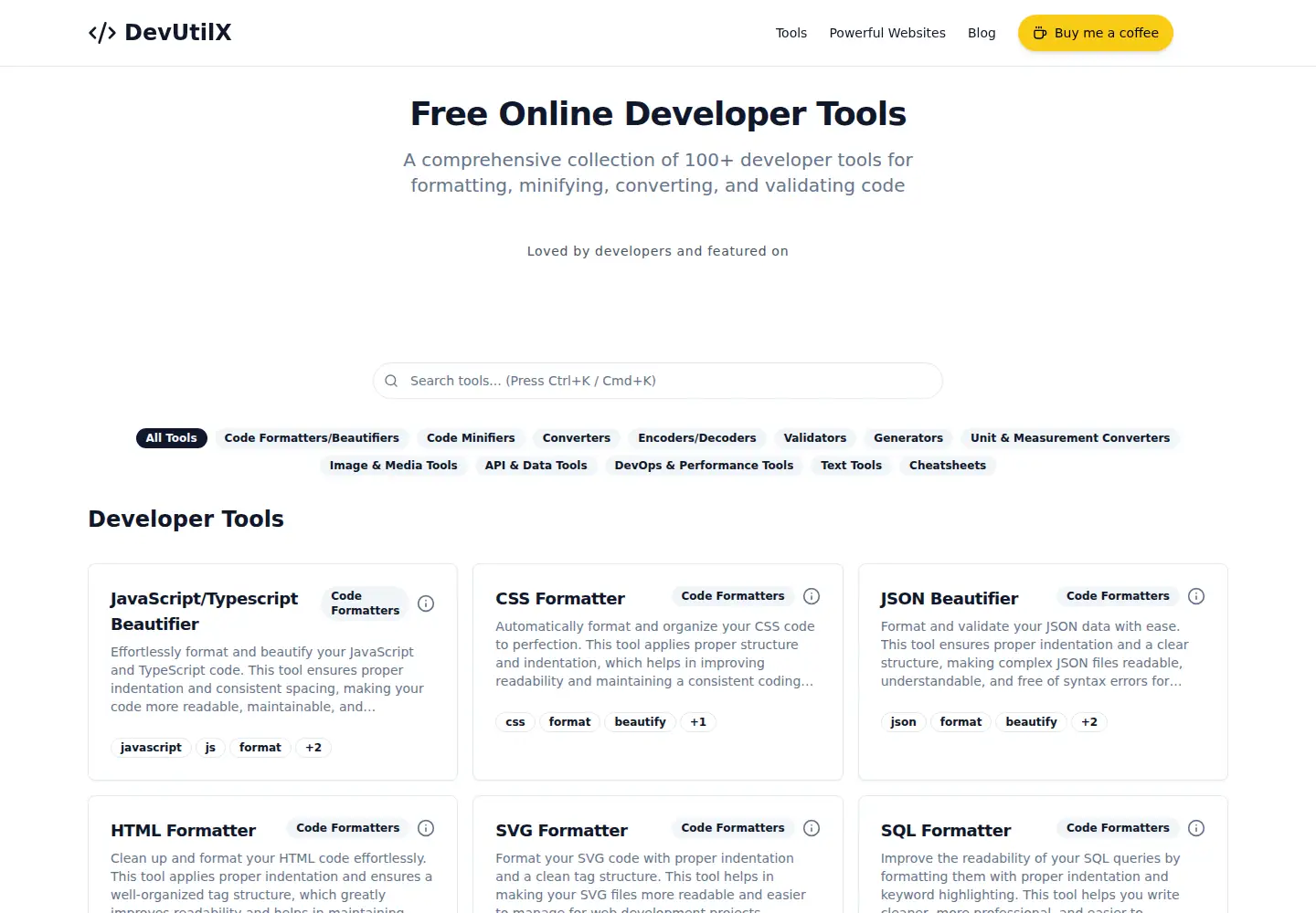 Captured homepage of devutilx.com in the current scan