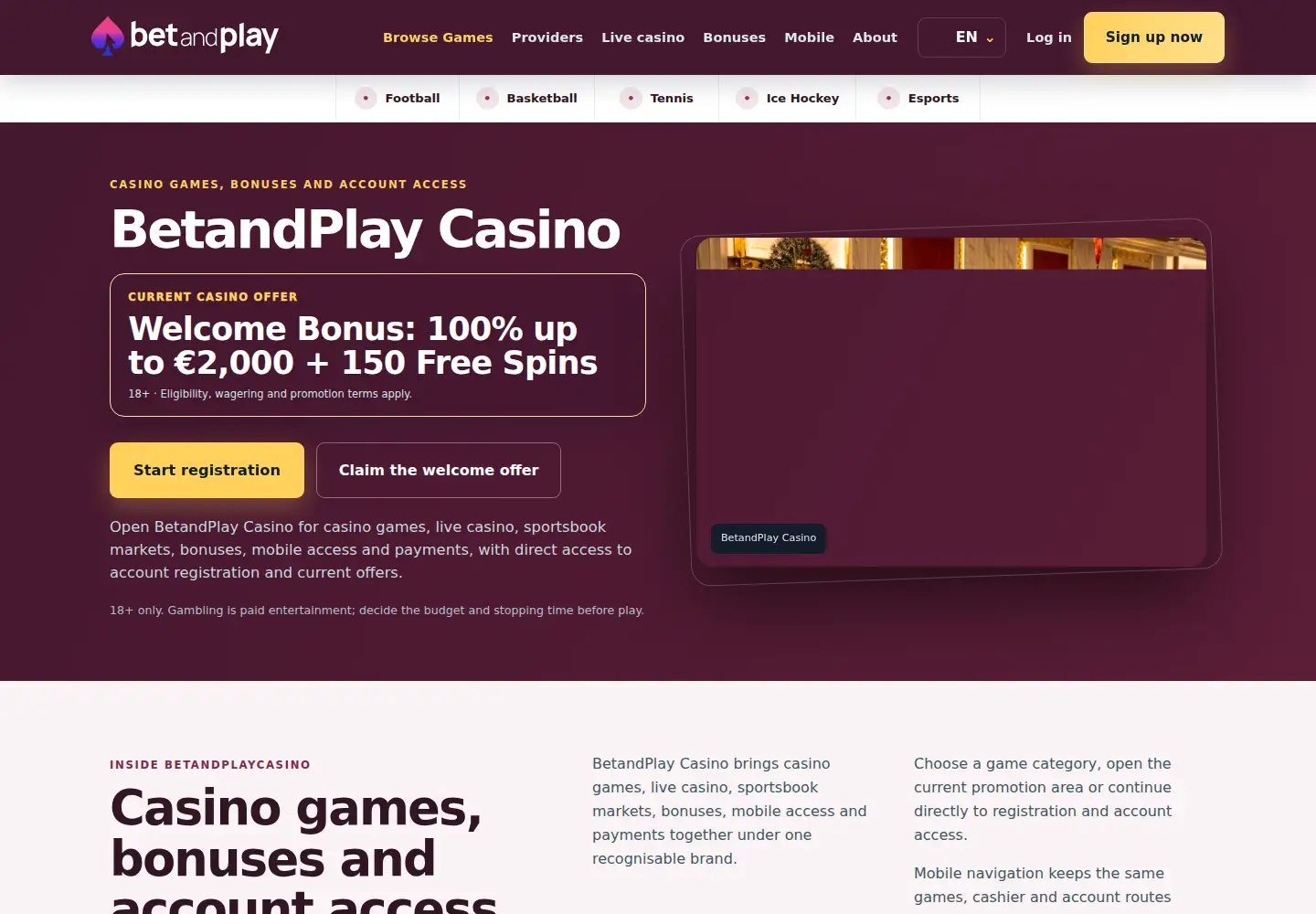 Screenshot of betandplaycasino.eu