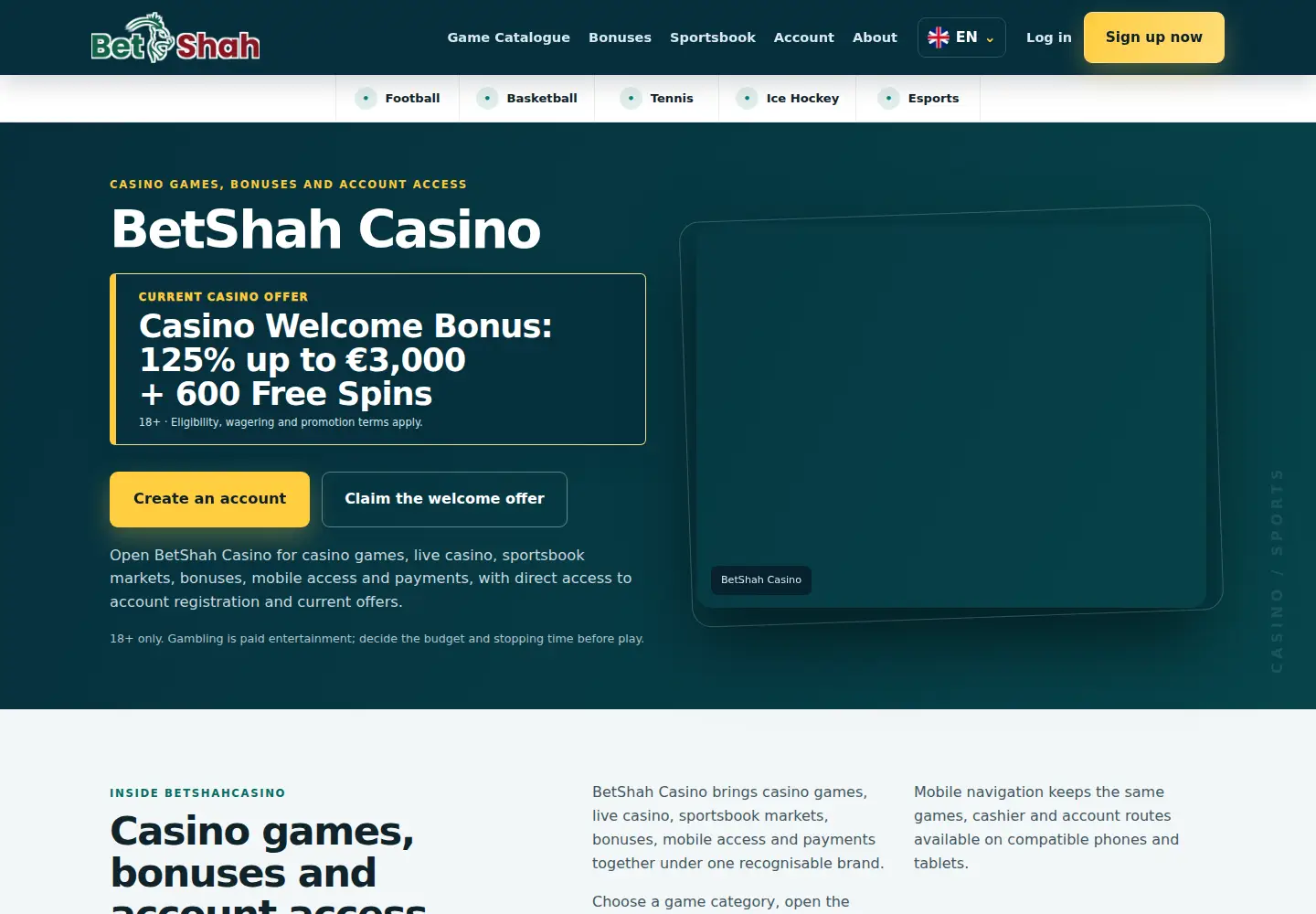 Screenshot of betshahcasino.eu